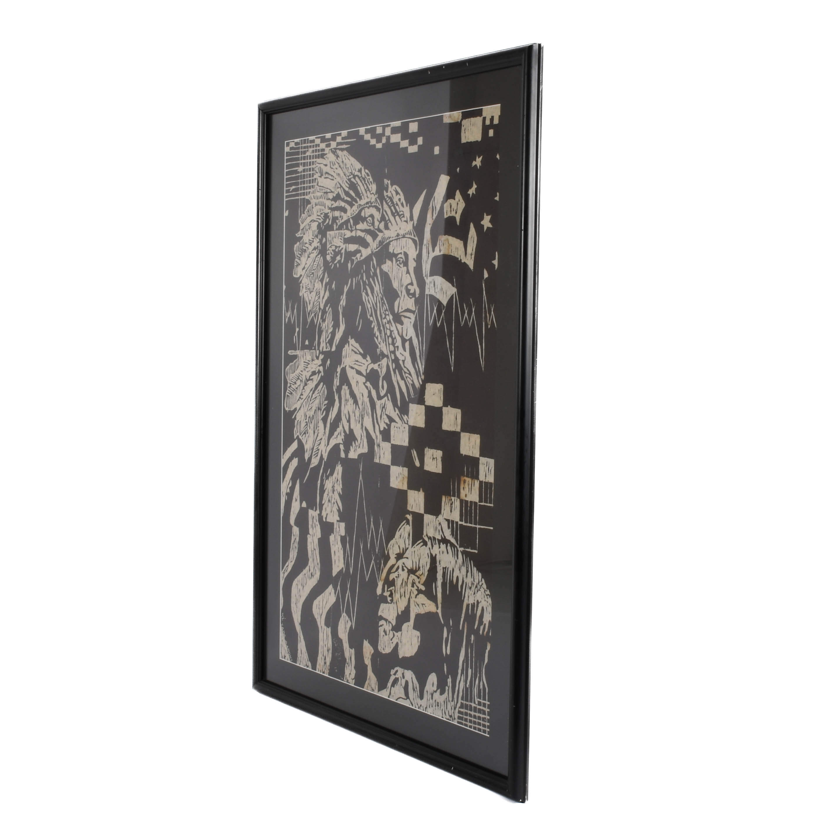 Framed Signed Tara Aarons American Native American Wood Block Print-4