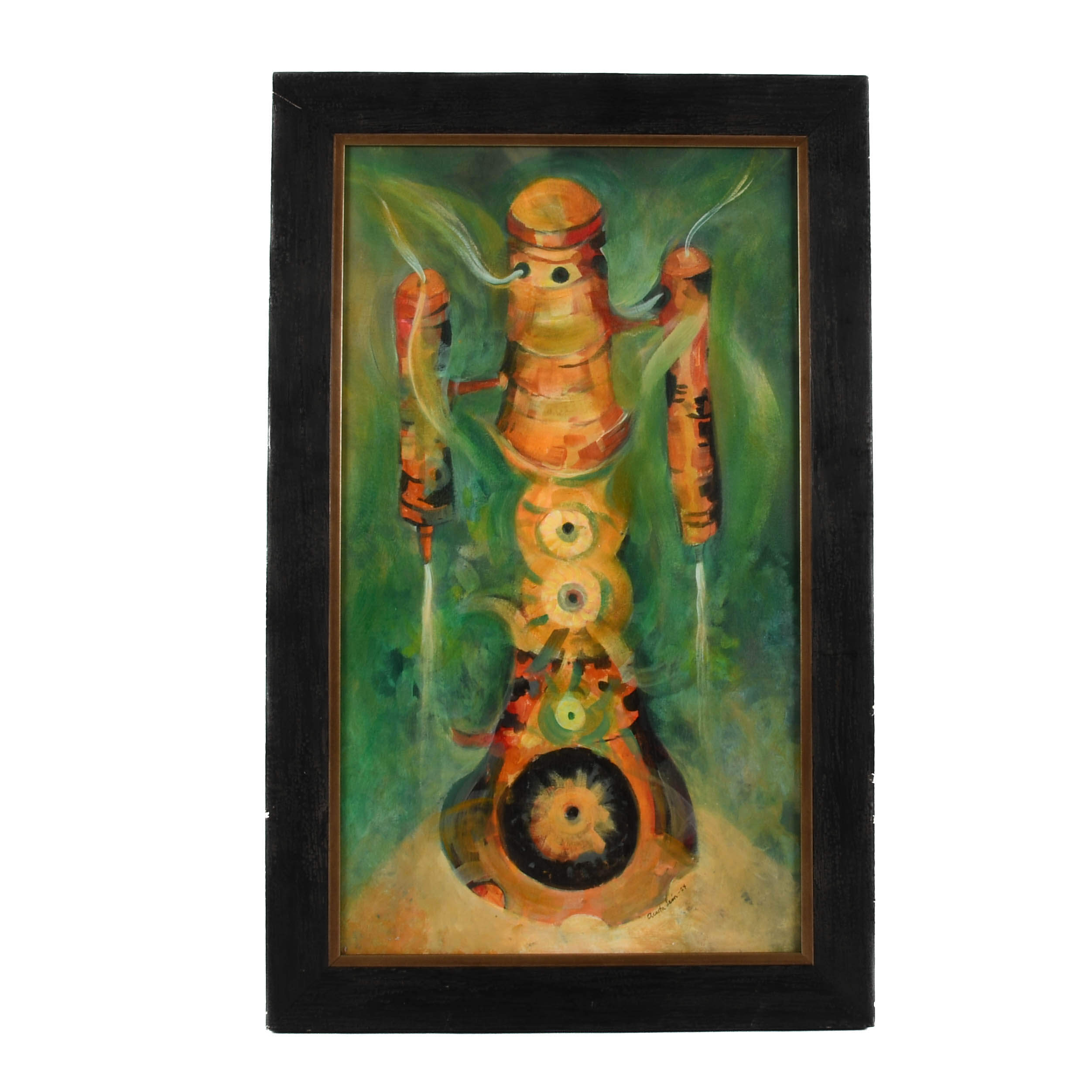 Framed Signed Ángel Acosta León (1930-1964) Oil on Board Painting-1
