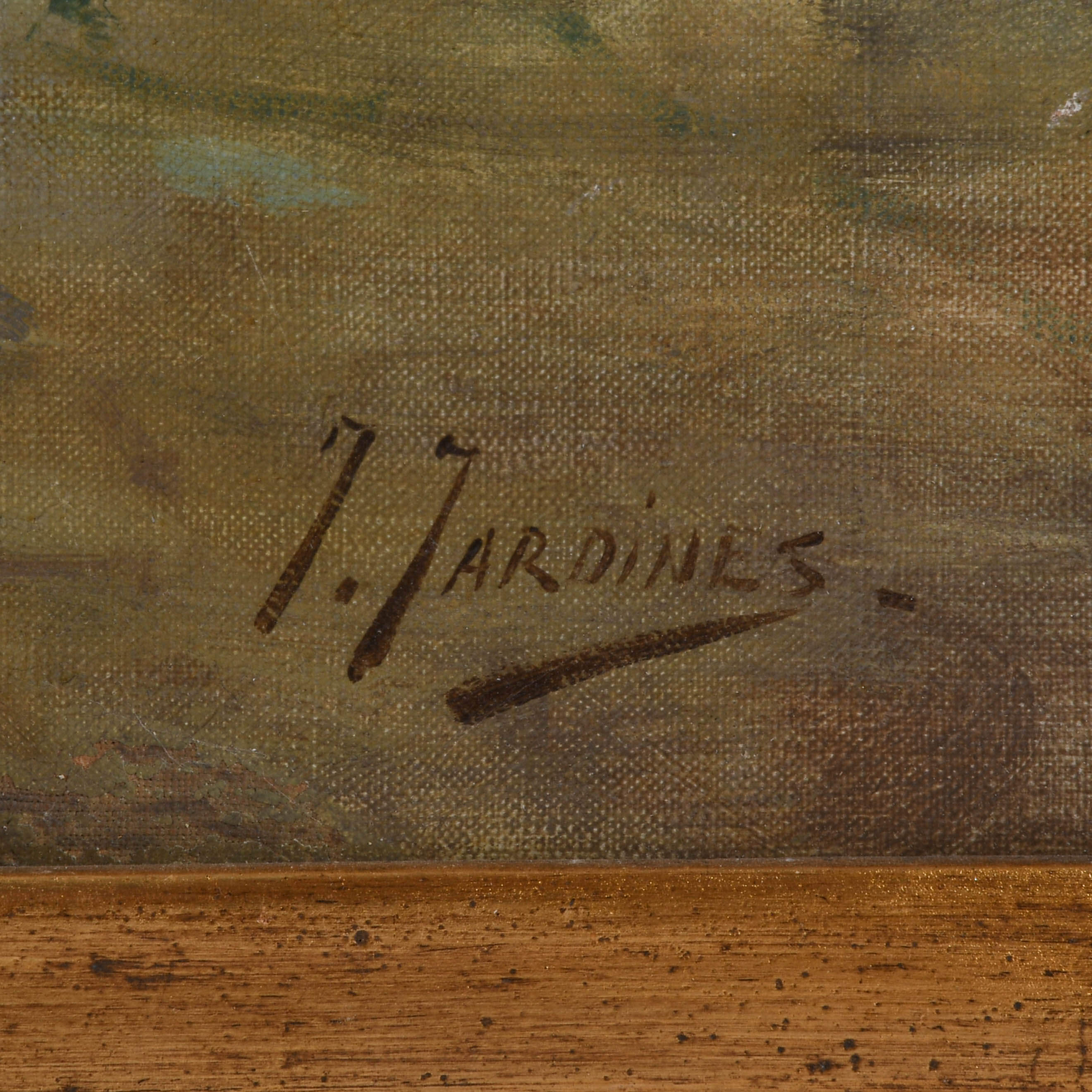 Antique Framed Signed José Maria Jardines Oil on Canvas Figures in City-4