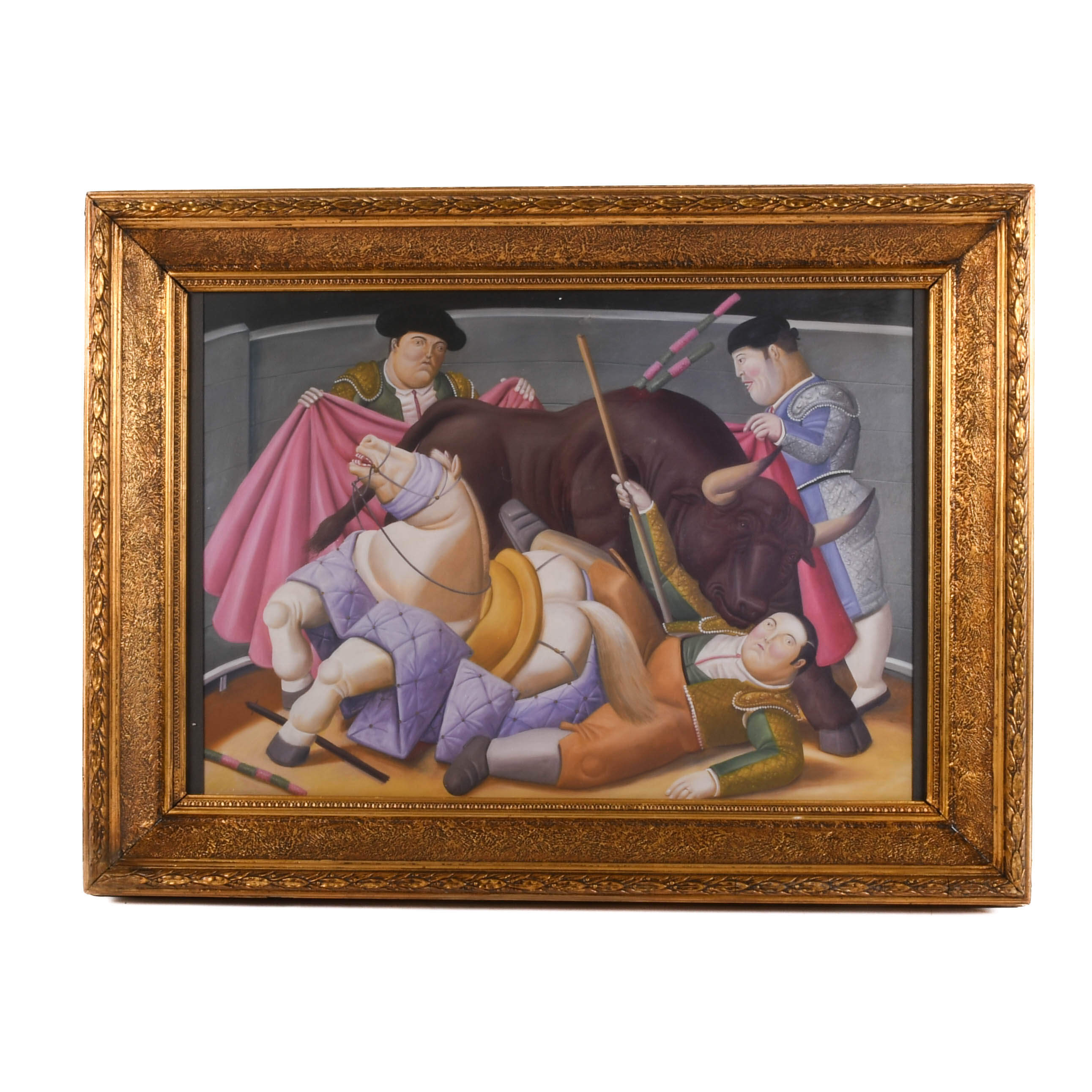 Print of El Quite by Fernando Botero in Gold Frame-1
