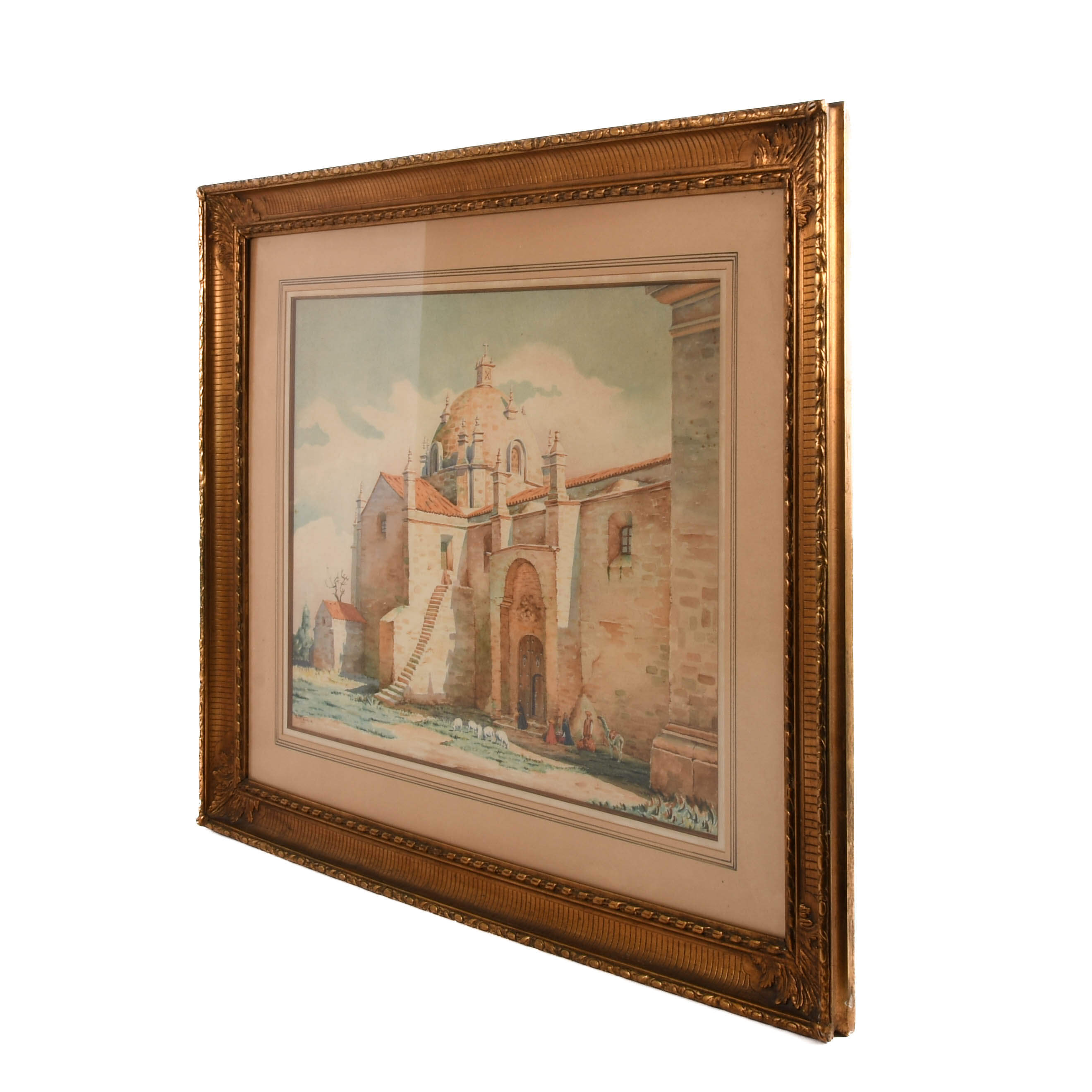 Framed Signed A. Velandoa Peruvian Church Watercolor Painting-4
