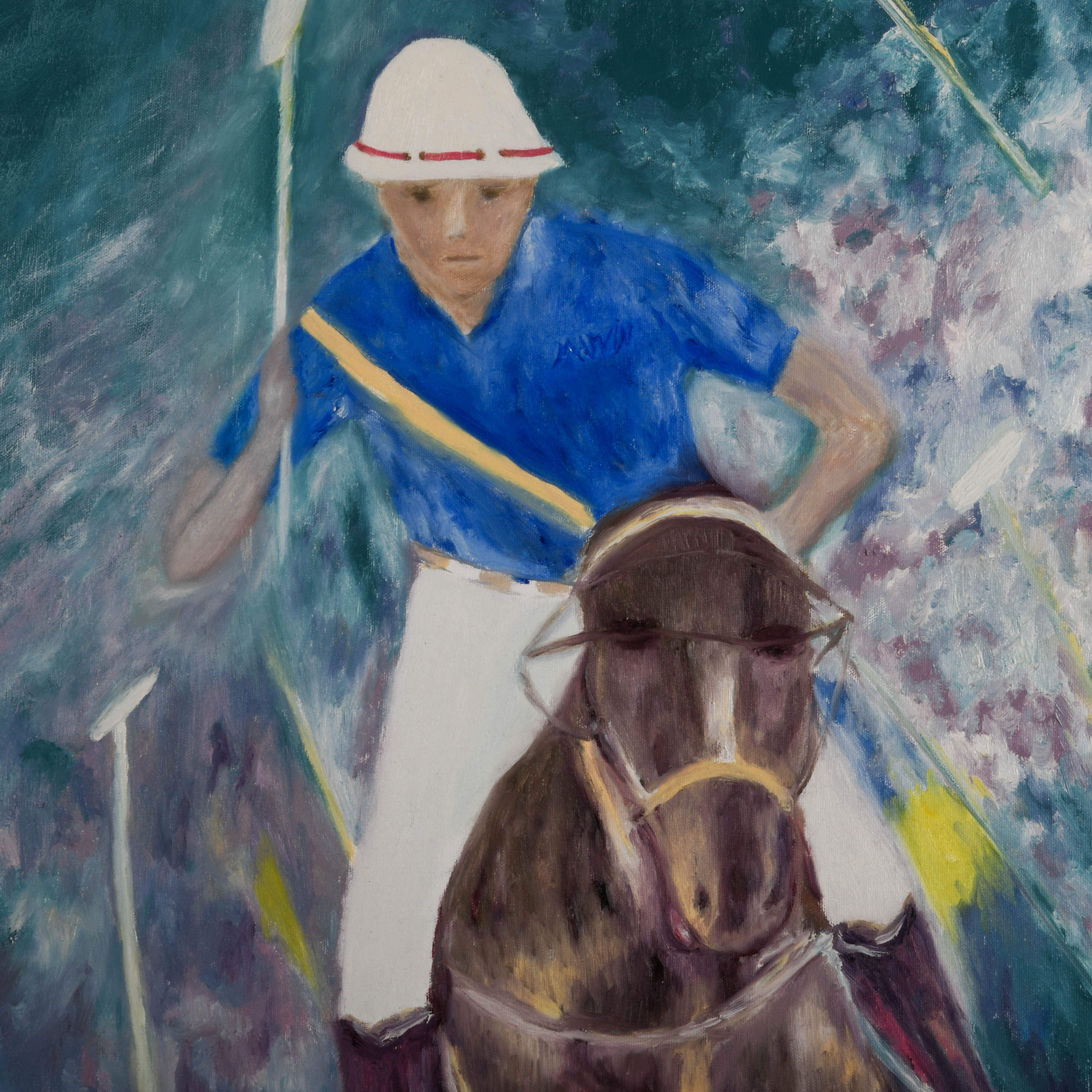 Framed Signed Oil on Canvas Polo Player Painting-3