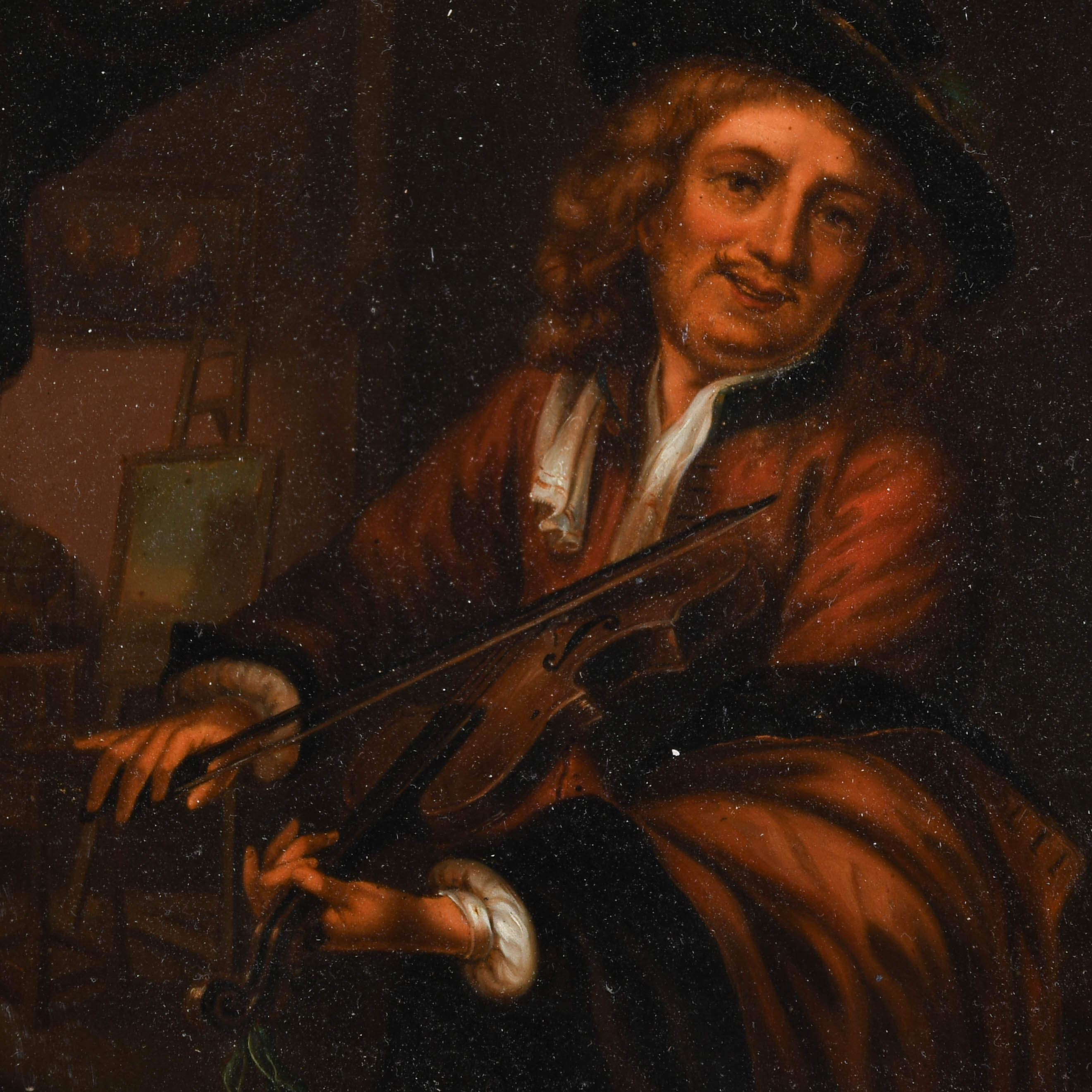 Antique Oil on Metal Gerrit Dou-Style "The Violin Player"-3