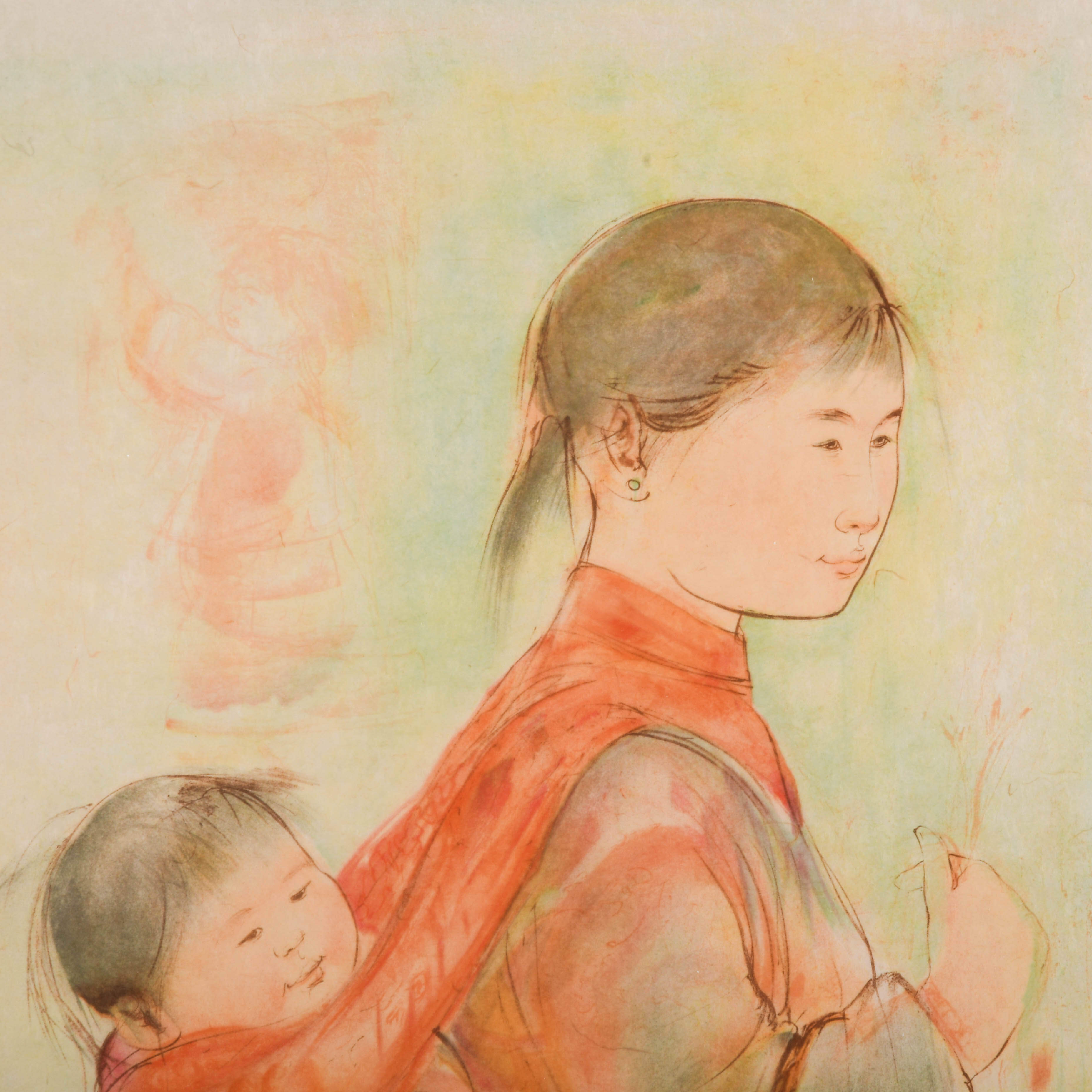 Framed Signed Edna Hibel "Japanese Family" Lithograph Limited-Edition-3