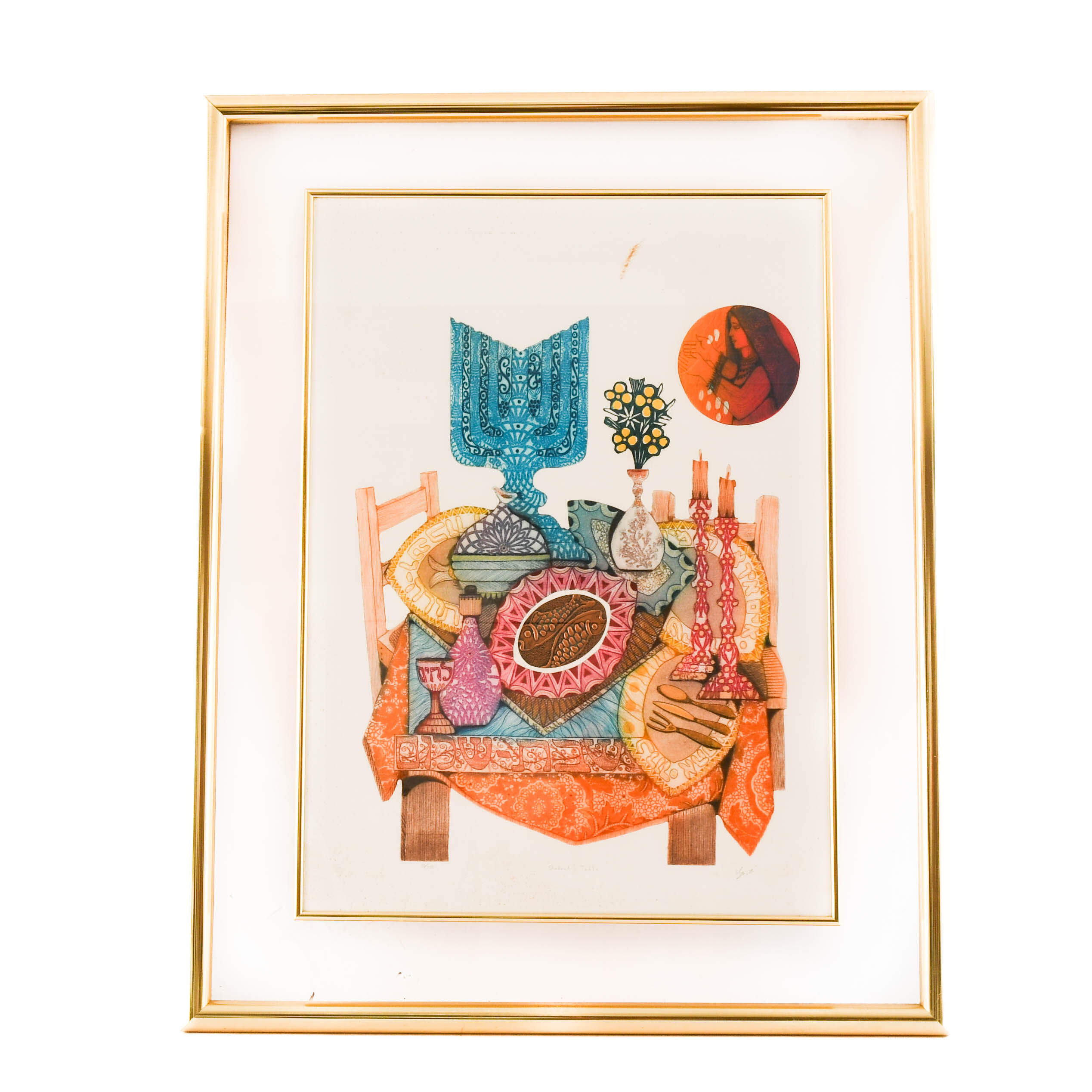 Framed Signed Amram Ebgi "Shabbot Table" Limited-Edition Lithograph 39/50-4