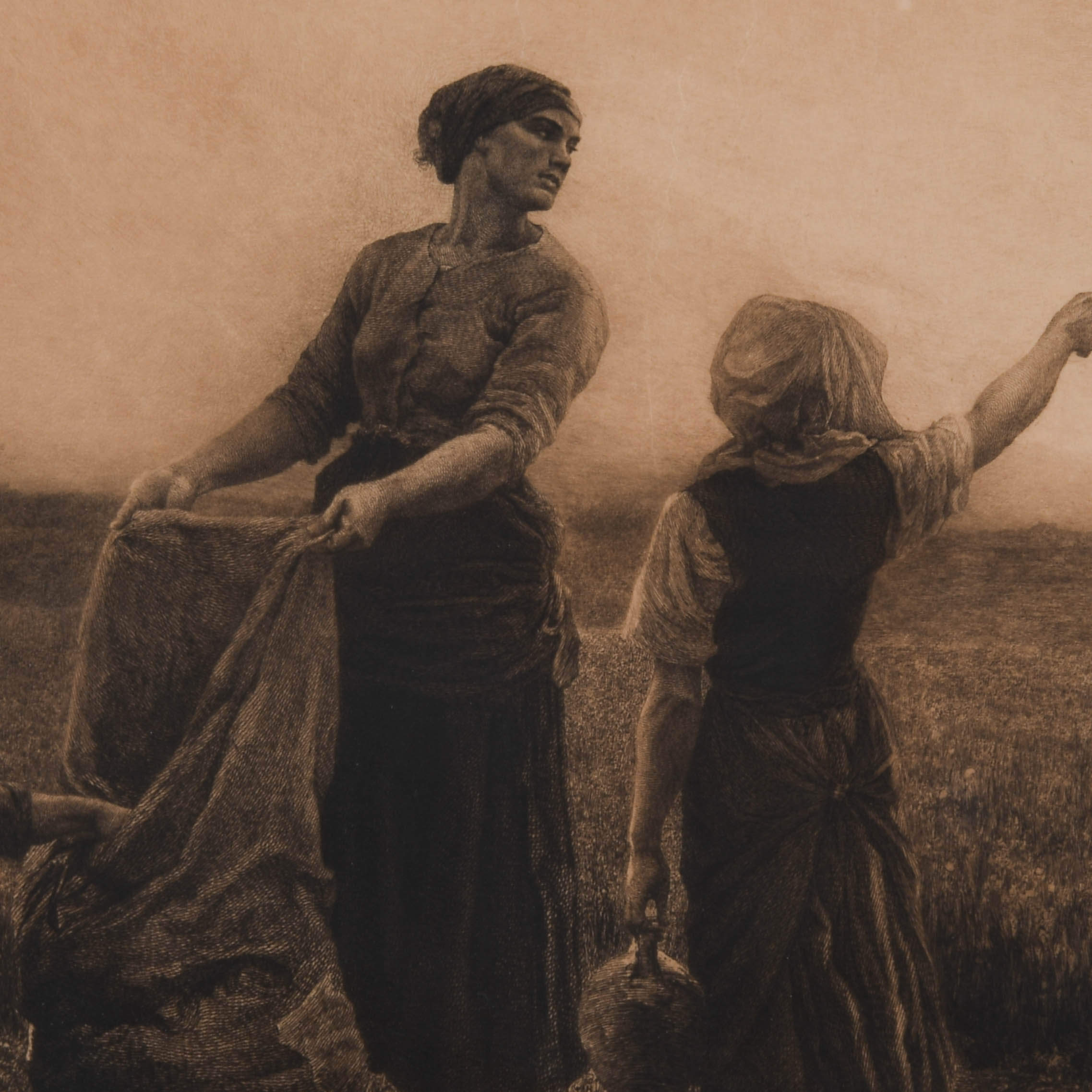 Framed Signed G. Mercie Lithograph "A Day in the Field" After Jules Breton-3