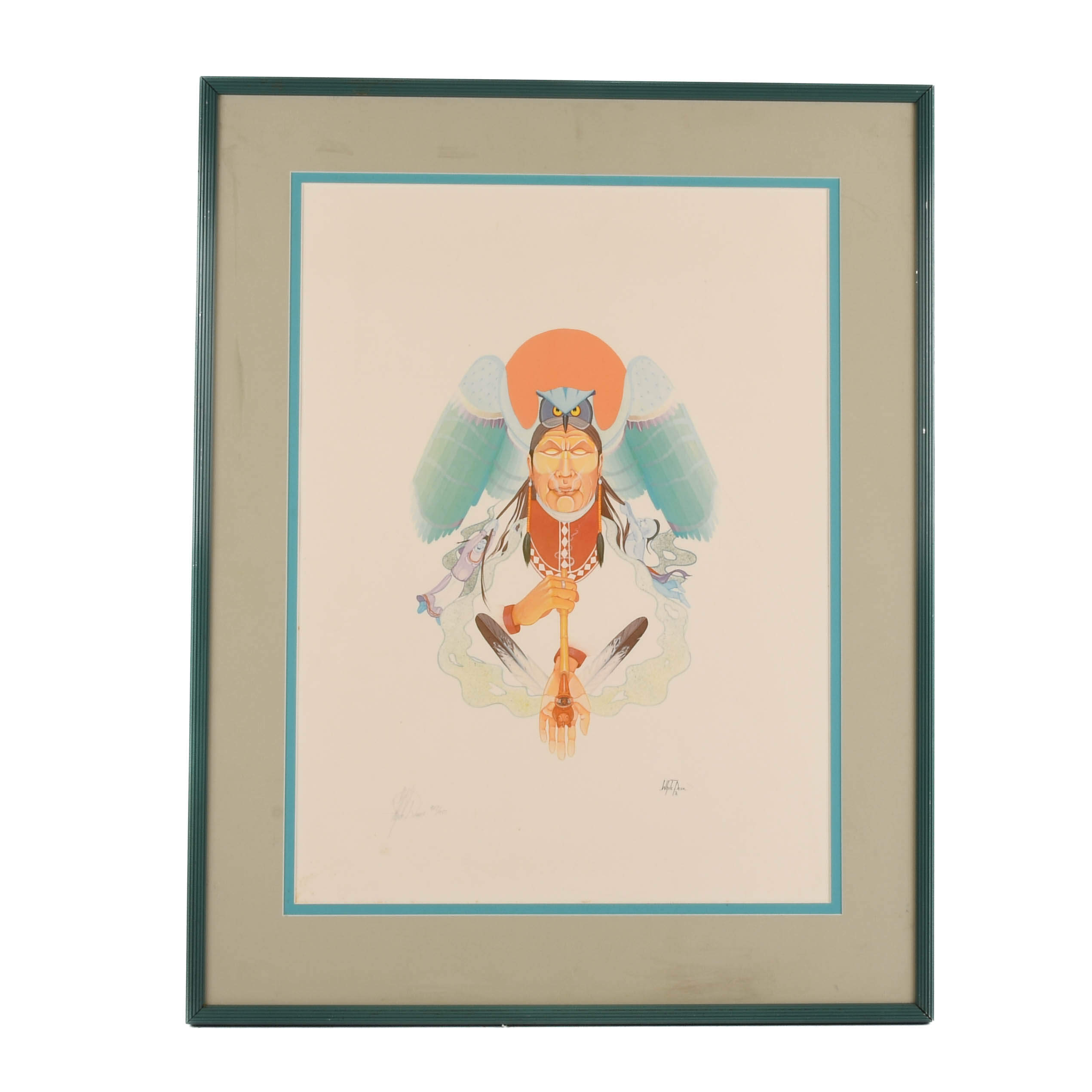 Framed Signed Holhkunna Lithograph by Gary White Deer-1