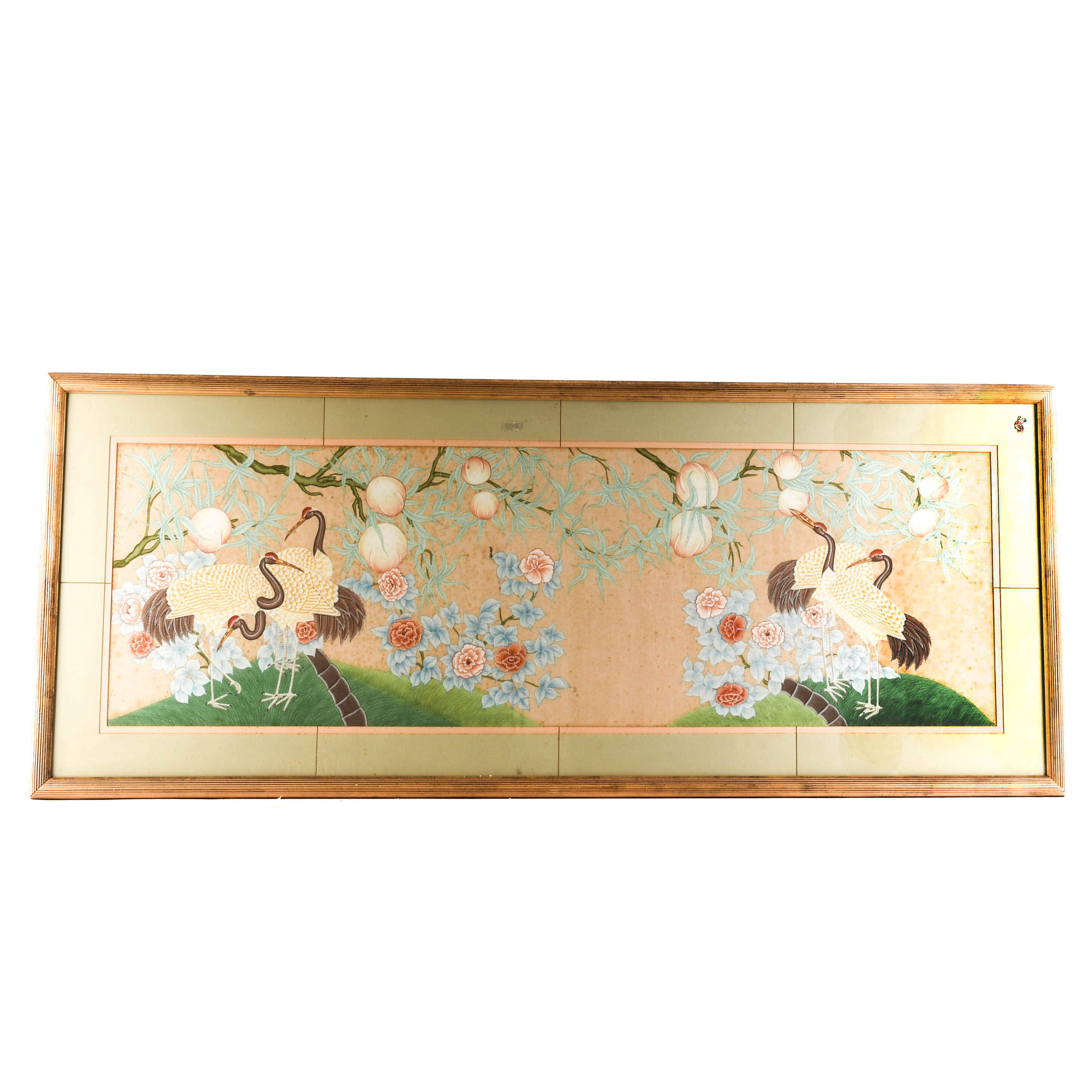Framed Chinese Nature Scene Watercolor on Silk-1