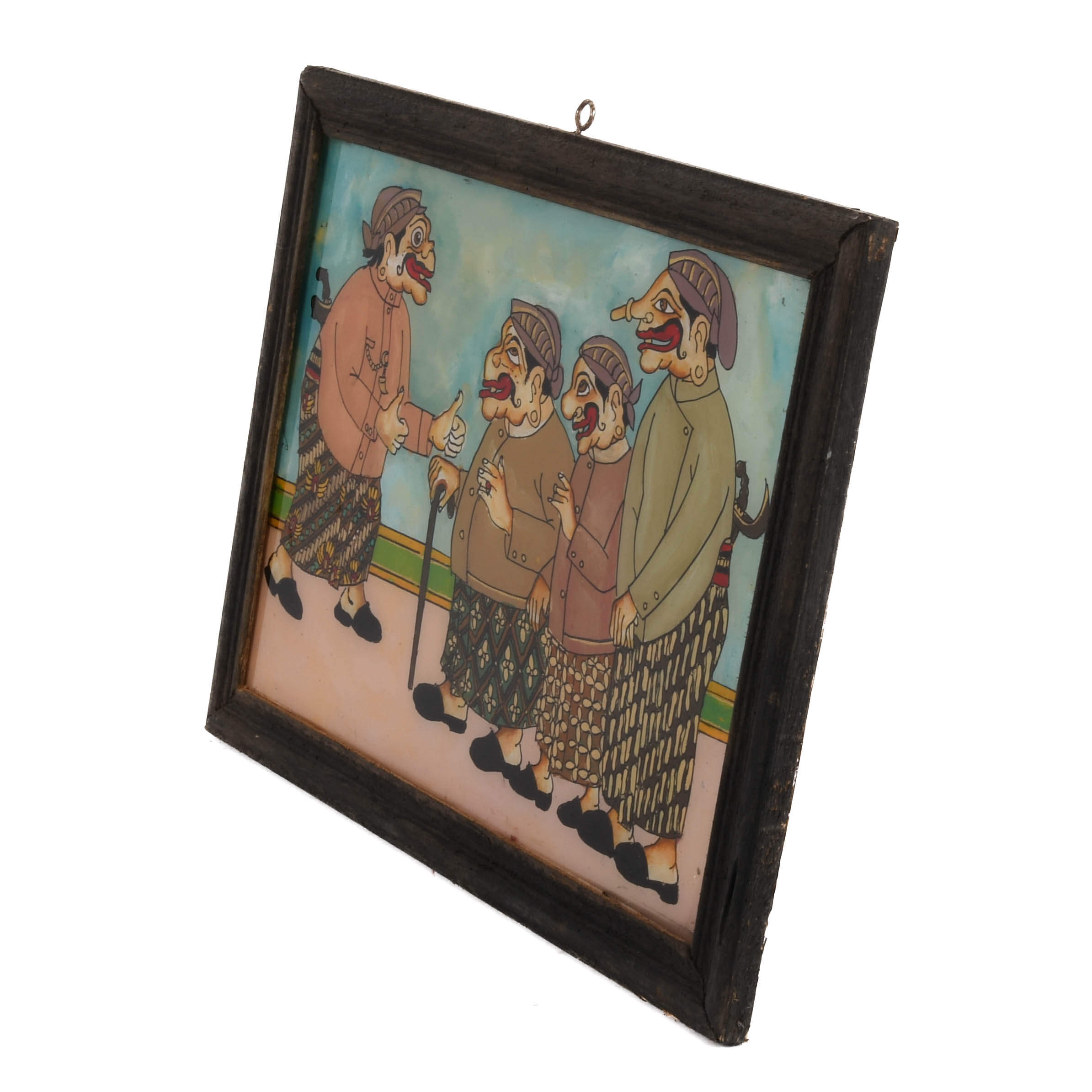 Framed Punakawan Reverse Glass Painting The Meeting of the Yes Men-4