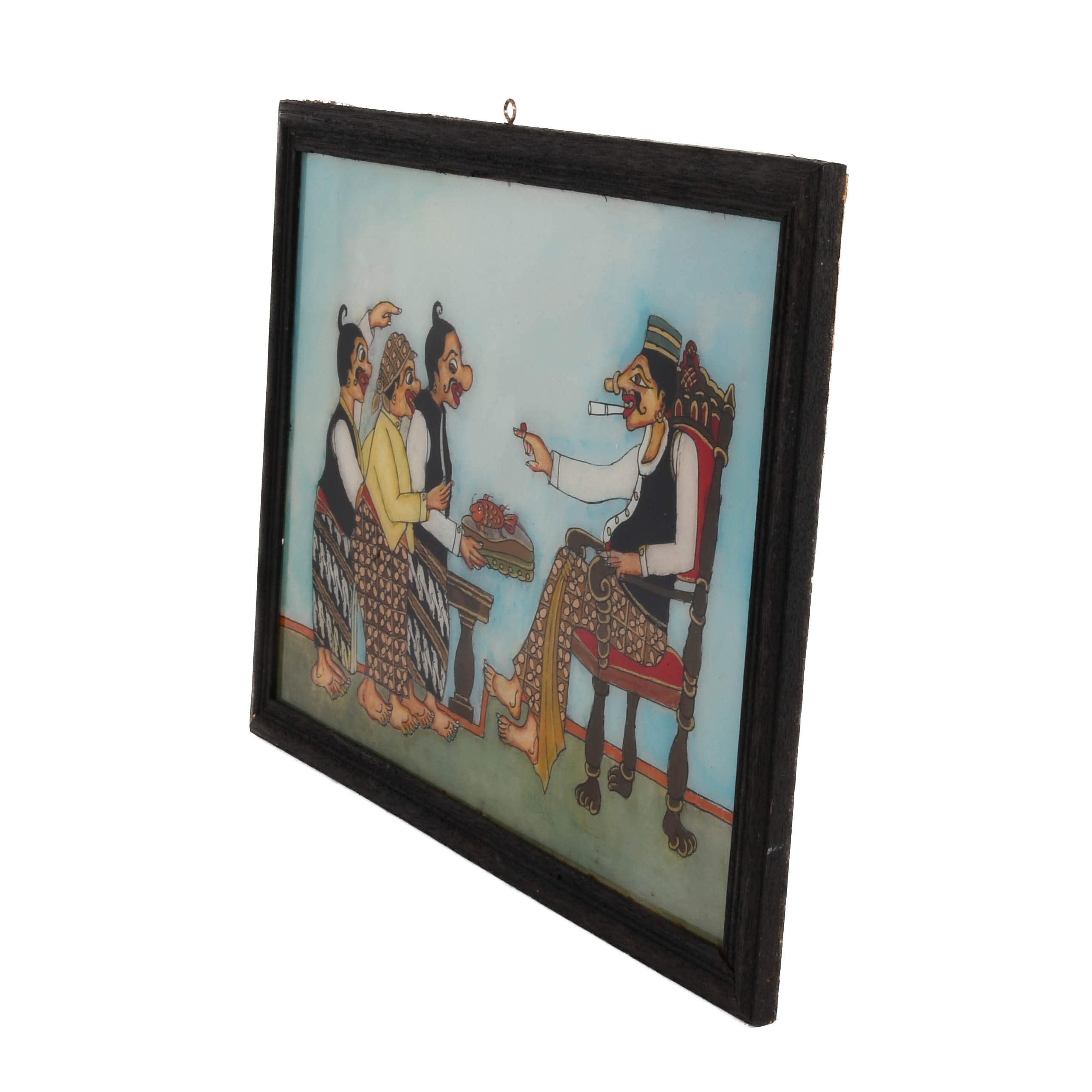 Framed Punakawan Petruk Becomes A King Reverse Glass Painting-4