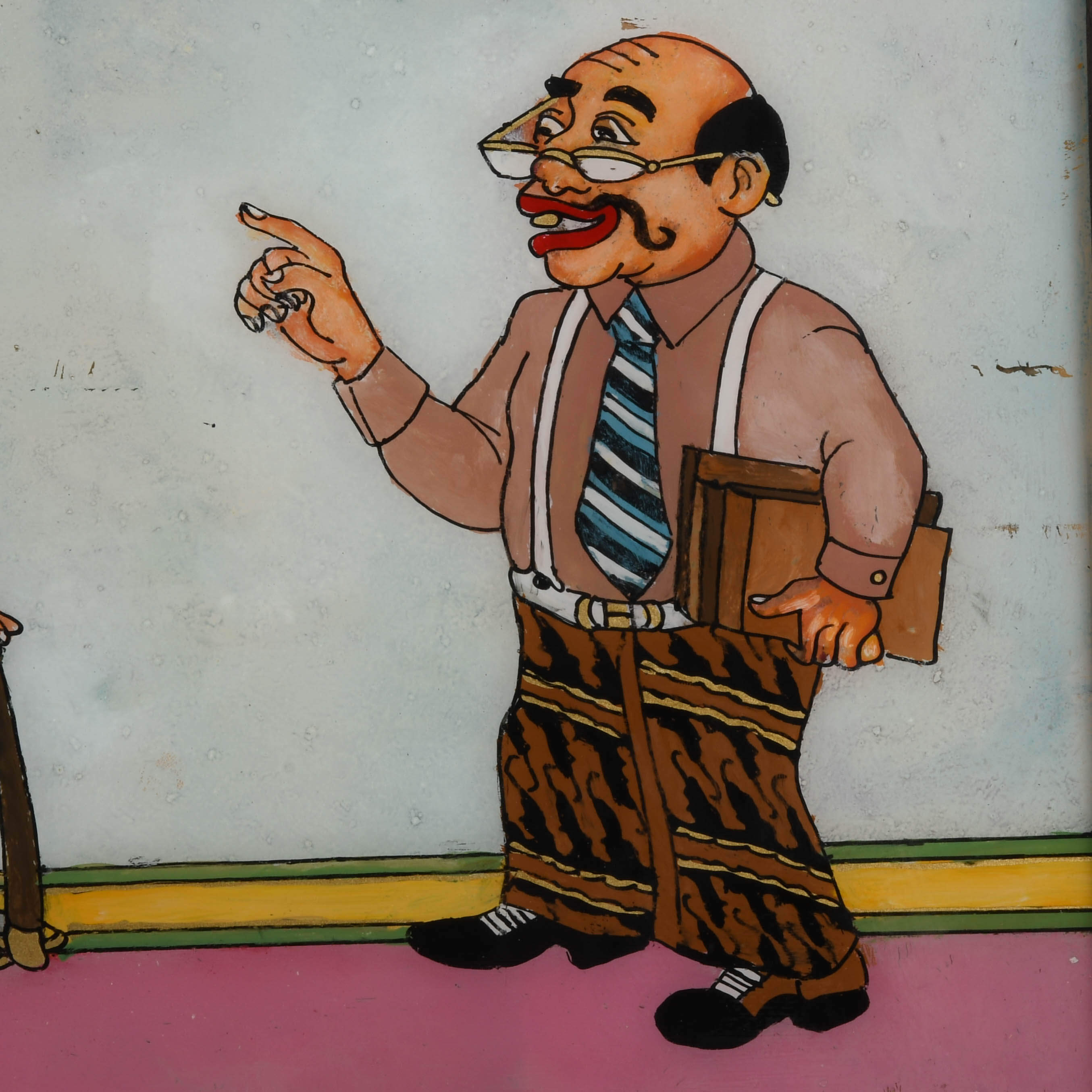 Framed Punakawan Reverse Glass Painting of The Village Briefing-3