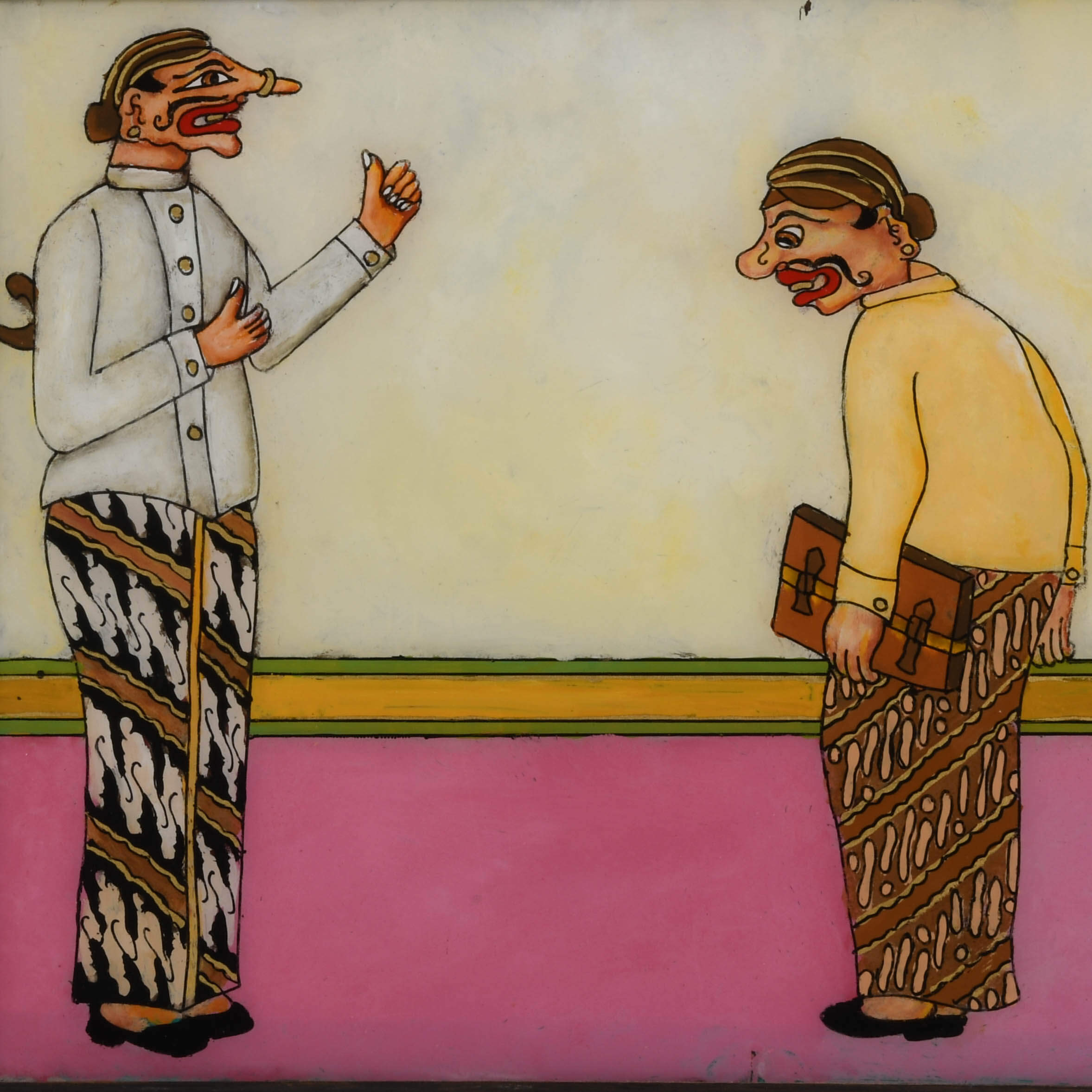 Framed Punakawan Reverse Glass Painting At The Meeting Hall-3