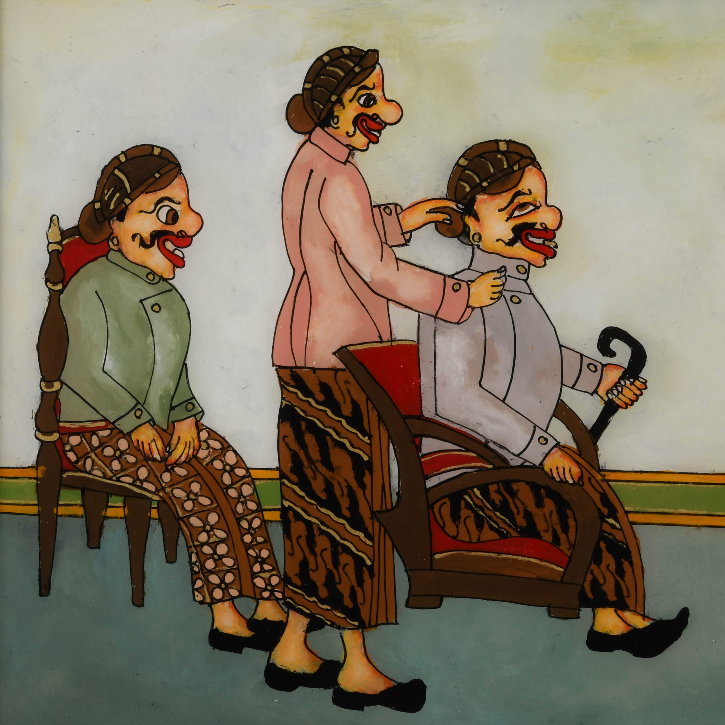 Framed Punakawan Reverse Glass Painting Say Cheese!-2