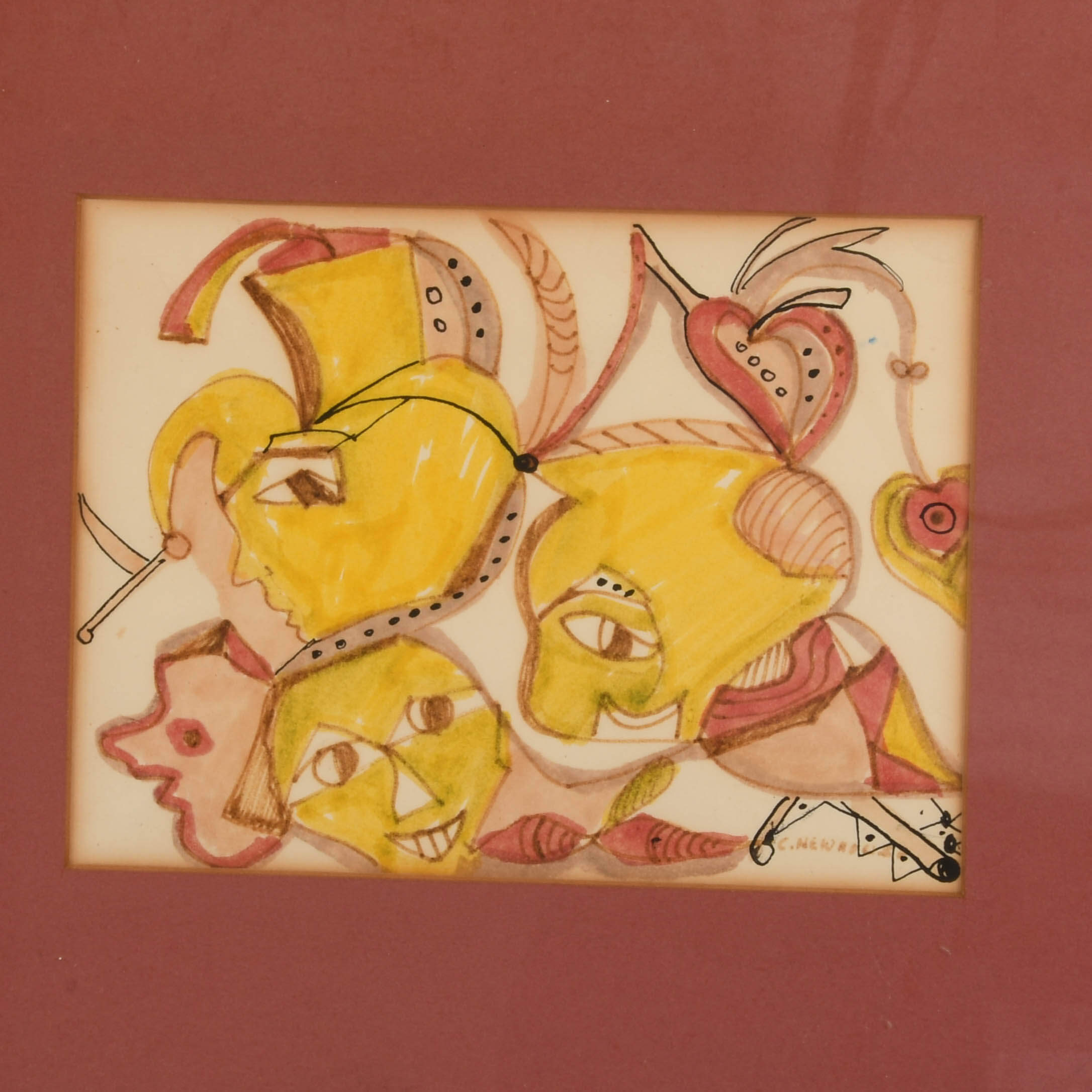 Framed Signed Figural Abstract Watercolor-3