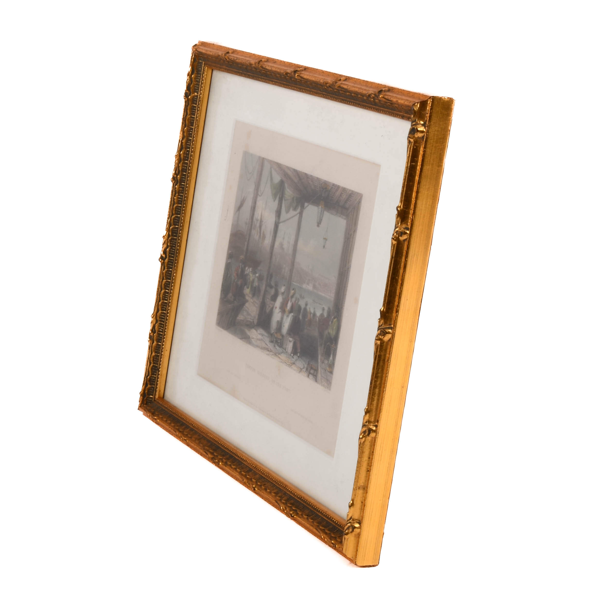 Antique Hand-Colored "Coffee Kiosque on the Port" Print-4