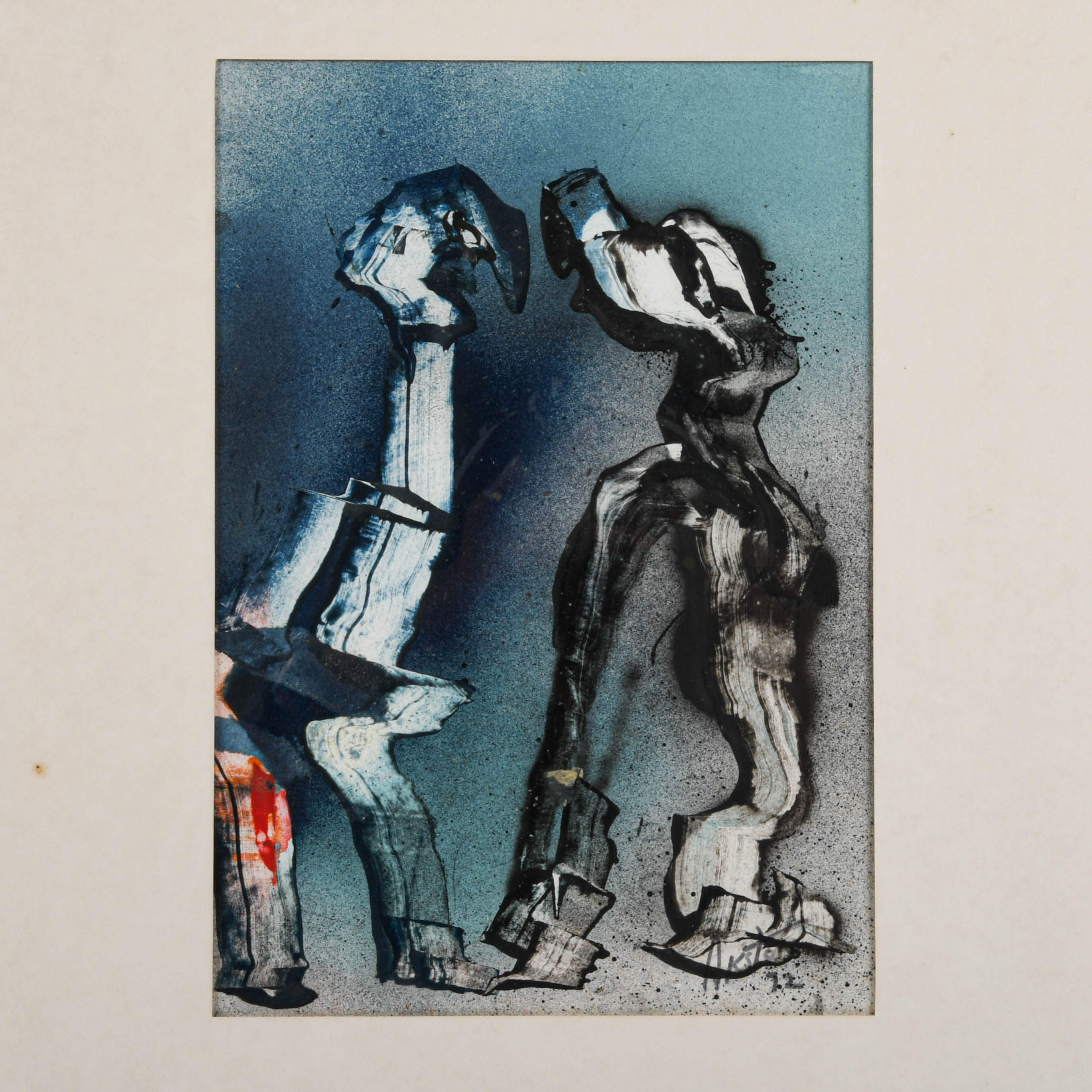 Framed Signed J. Akston "Untitled, 1972" Mixed Media-2