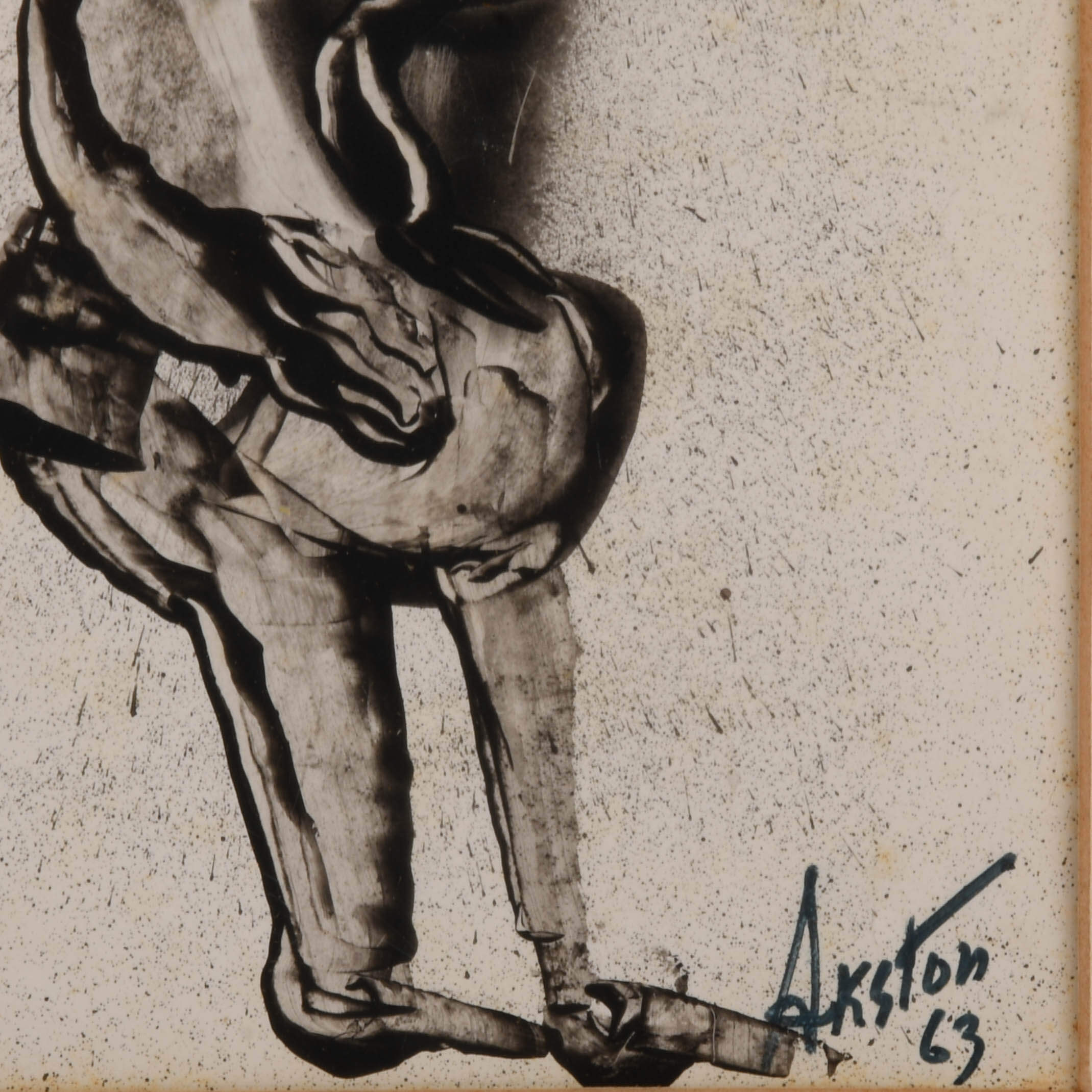 Framed Signed J. Akston "Untitled, 1963" Acrylic on Paper Painting-4