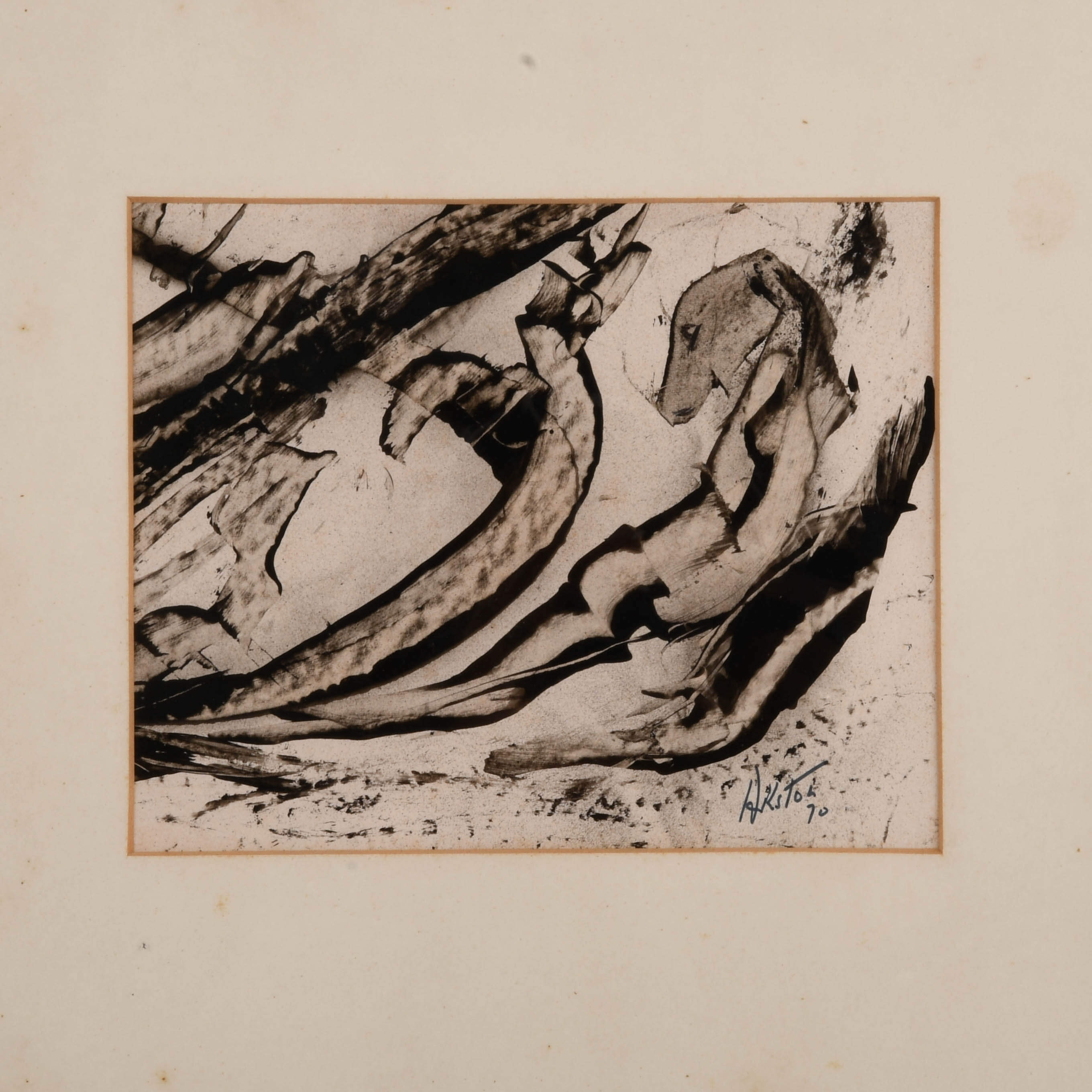 Framed Signed J. Akston "Lustful Dream, 1970" Acrylic on Paper Painting-2