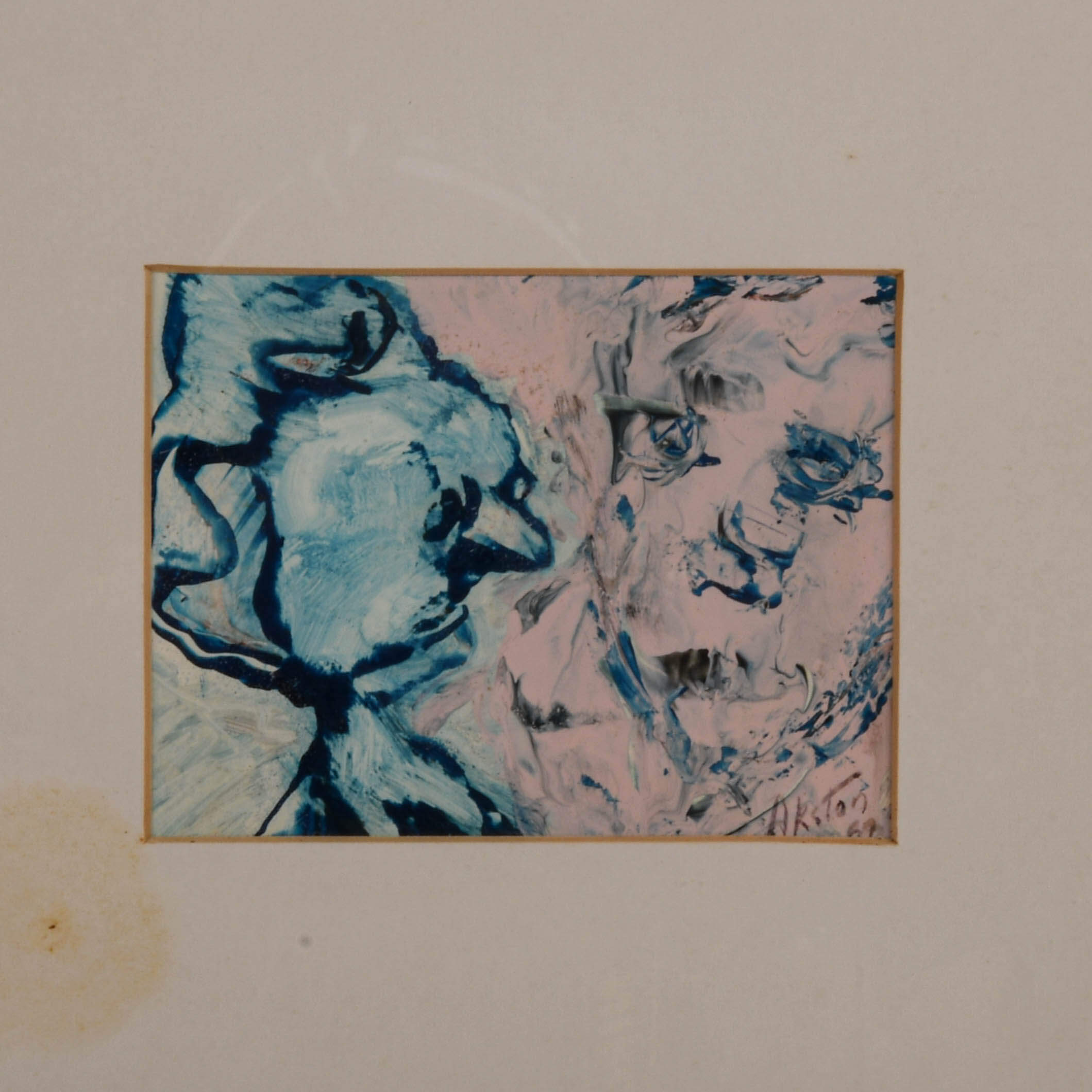 Framed Signed J. Akston "Untitled, 1967" Mixed Media Abstract Portait-2