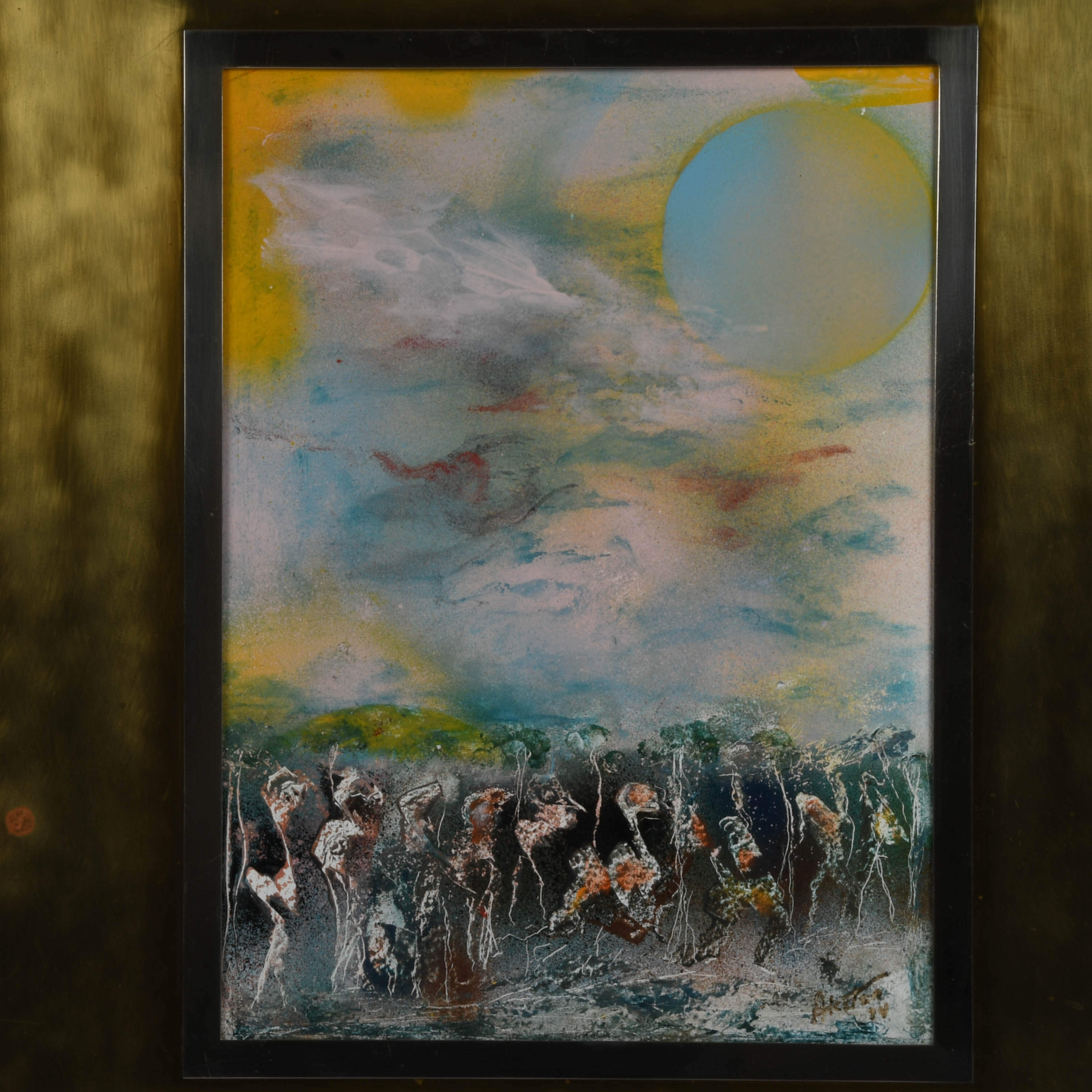 Framed Signed J. Akston "Moon Madness, 1974" Enamel and Acrylic on Masonite-2
