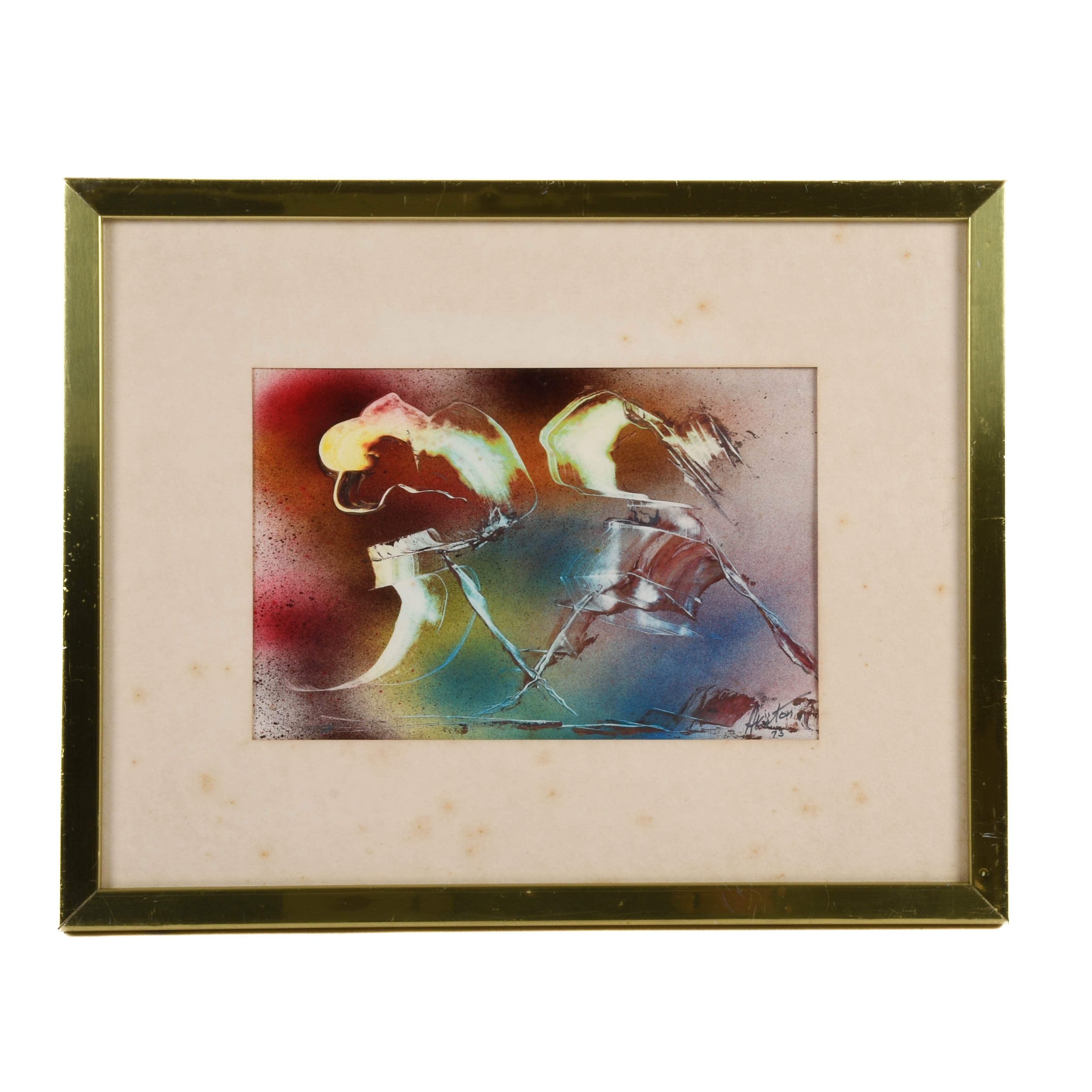 Framed Signed J. Akston "Parting of the Ways, 1973" Enamel on Paper-1