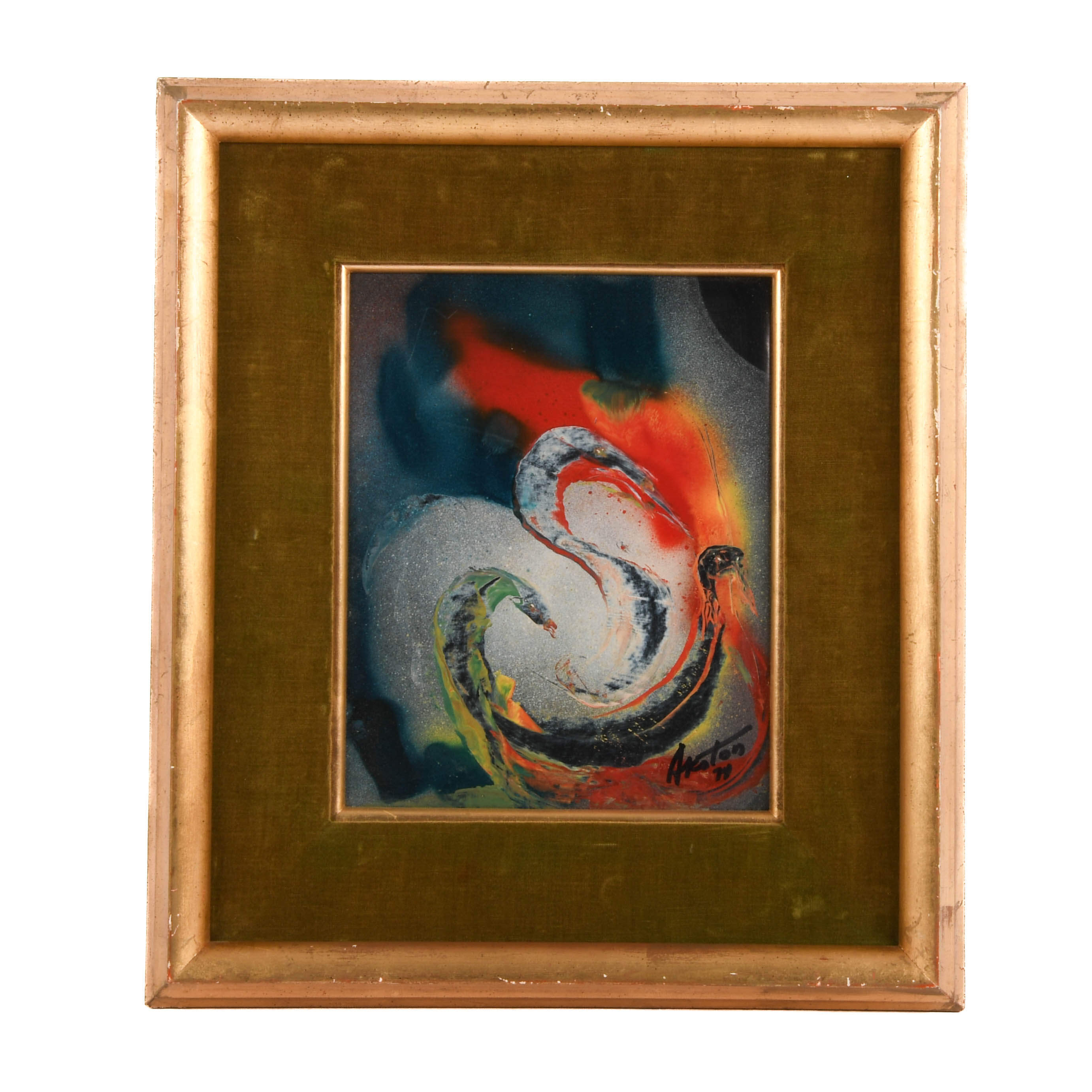 Framed Signed J. Akston "Untitled, 1974" Mixed Media Collage-1