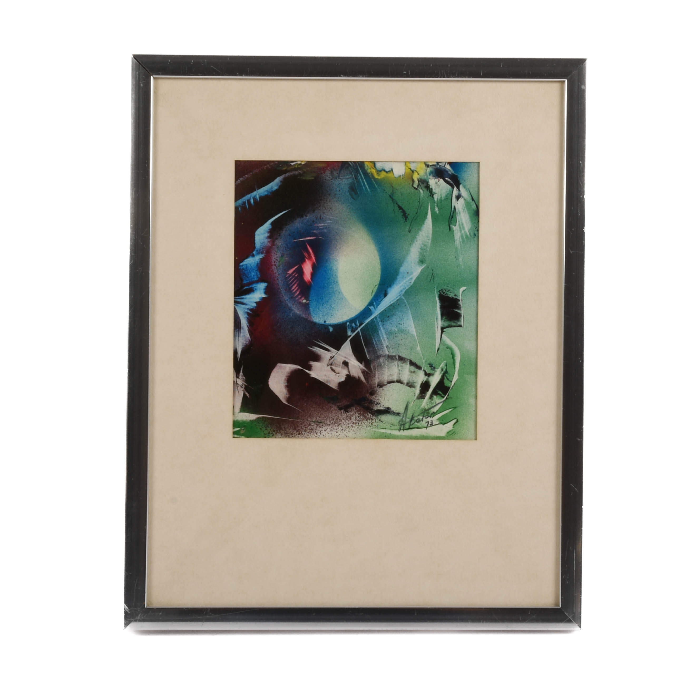 Framed Signed J. Akston "Orbiting the Moon, 1973" Acrylic on Paper-1