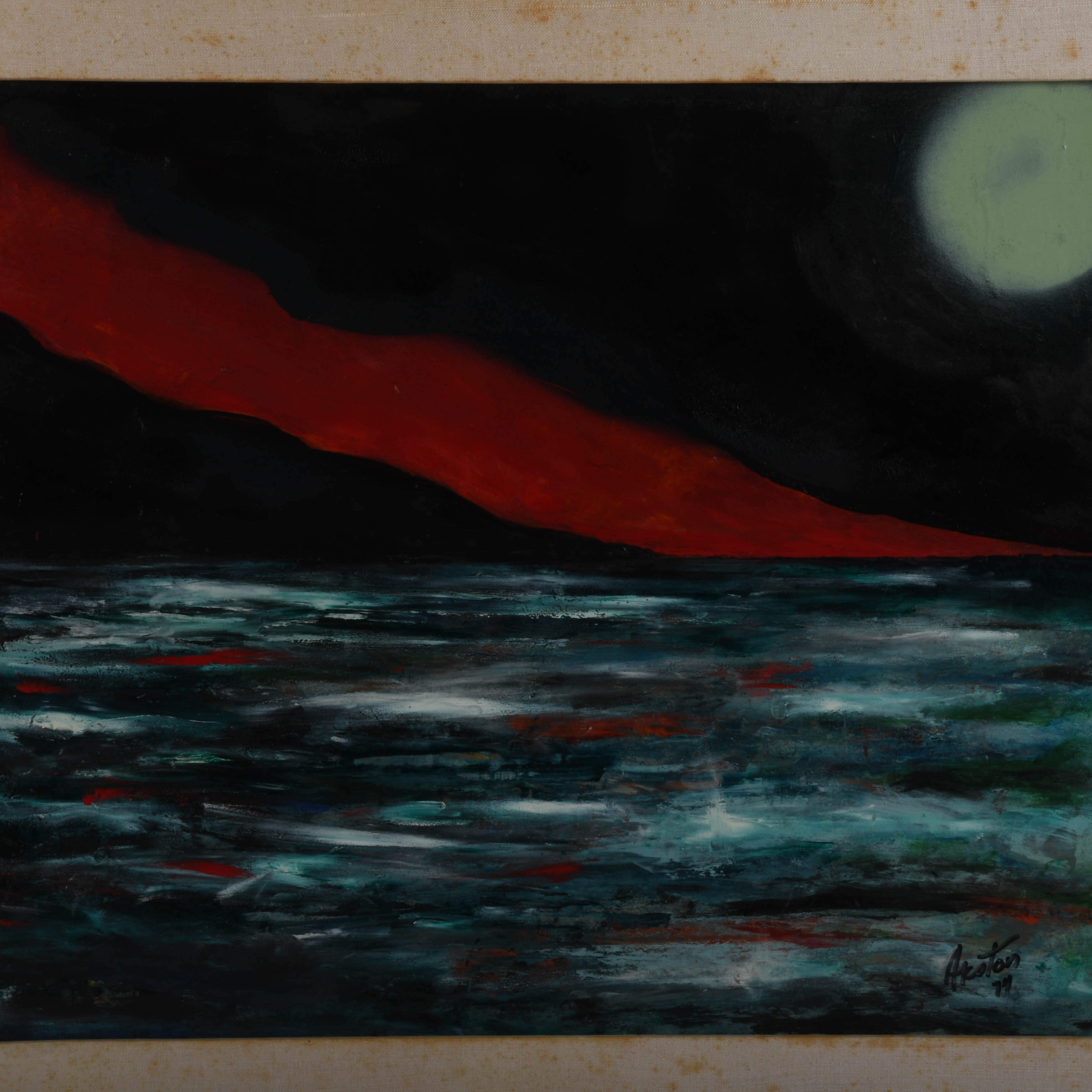 Framed Signed J. Akston "Red Tear, 1974" Oil and Acrylic on Board-2