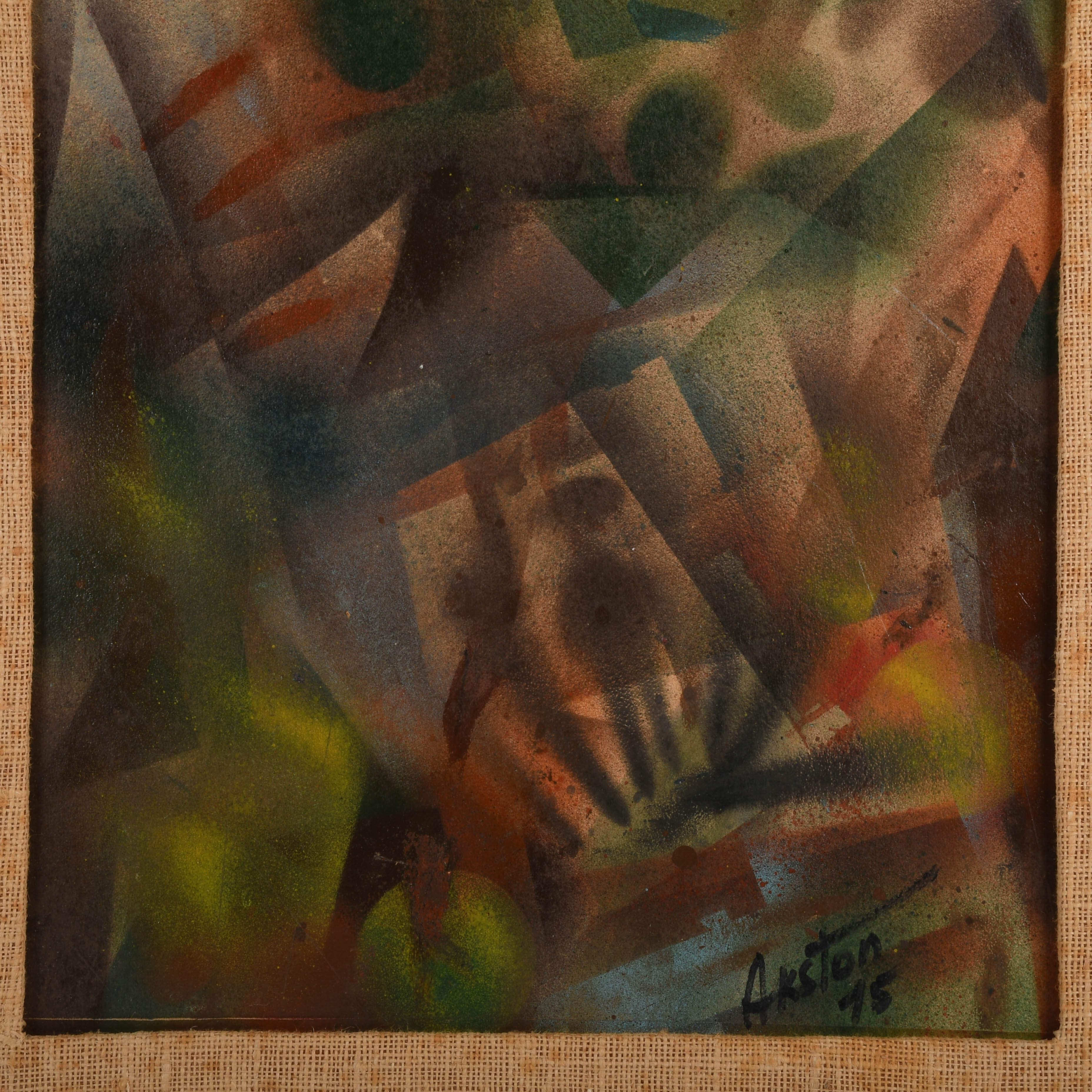 Framed J. Akston Abstract Composition '75 Mix Media Artwork-3