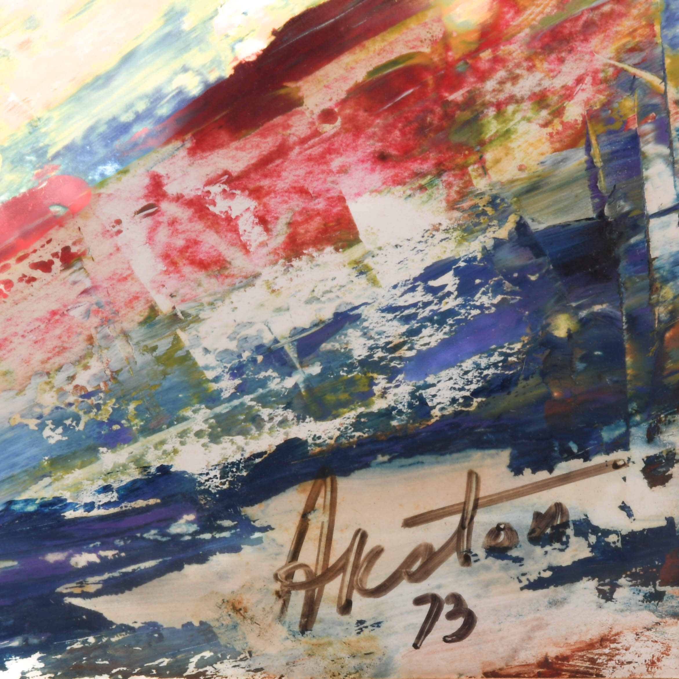 Framed Signed J. Akston "Untitled, 1973" Mixed Media Artwork-4