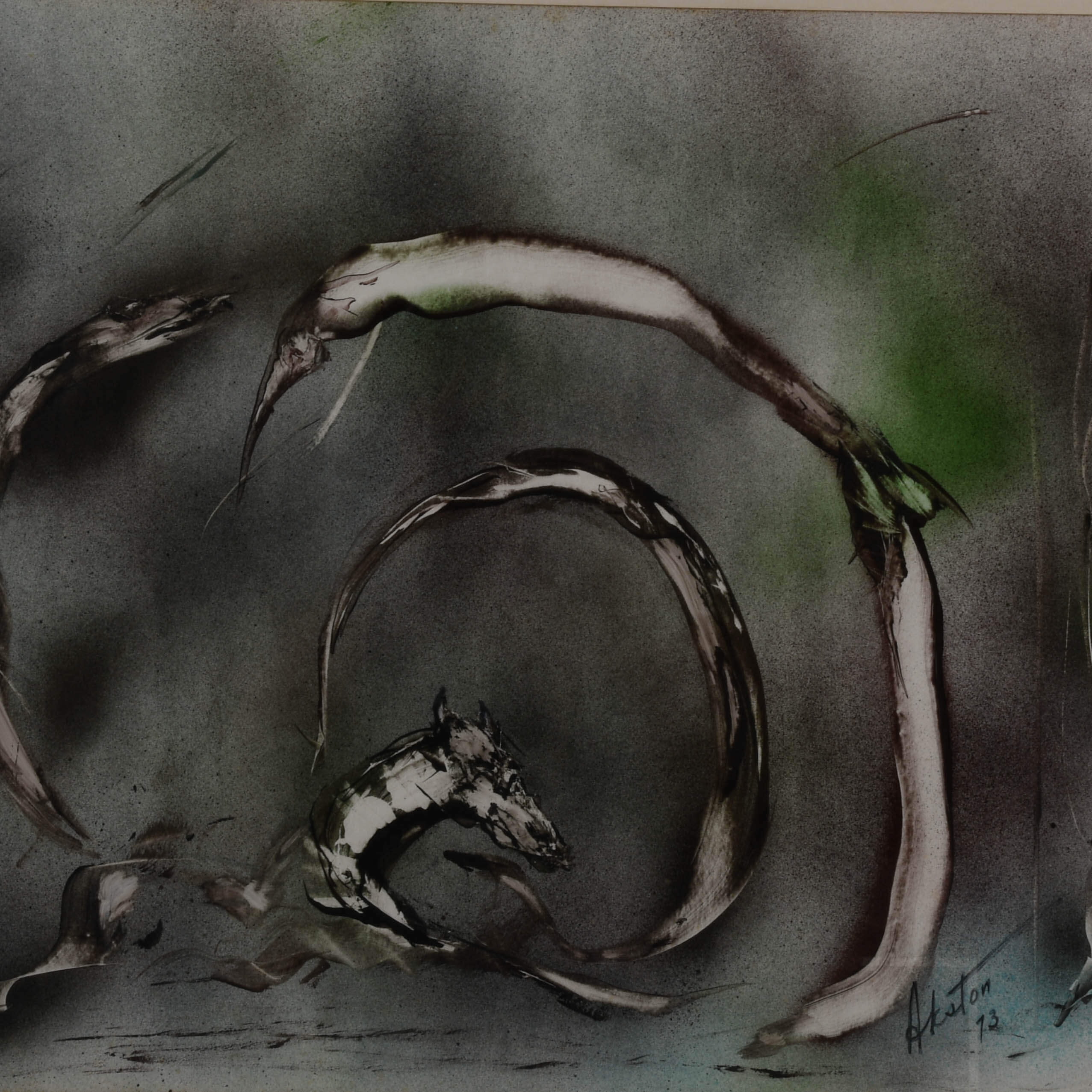 Framed J. Akston Untitled 1973 Enamel on Paper on Board-2