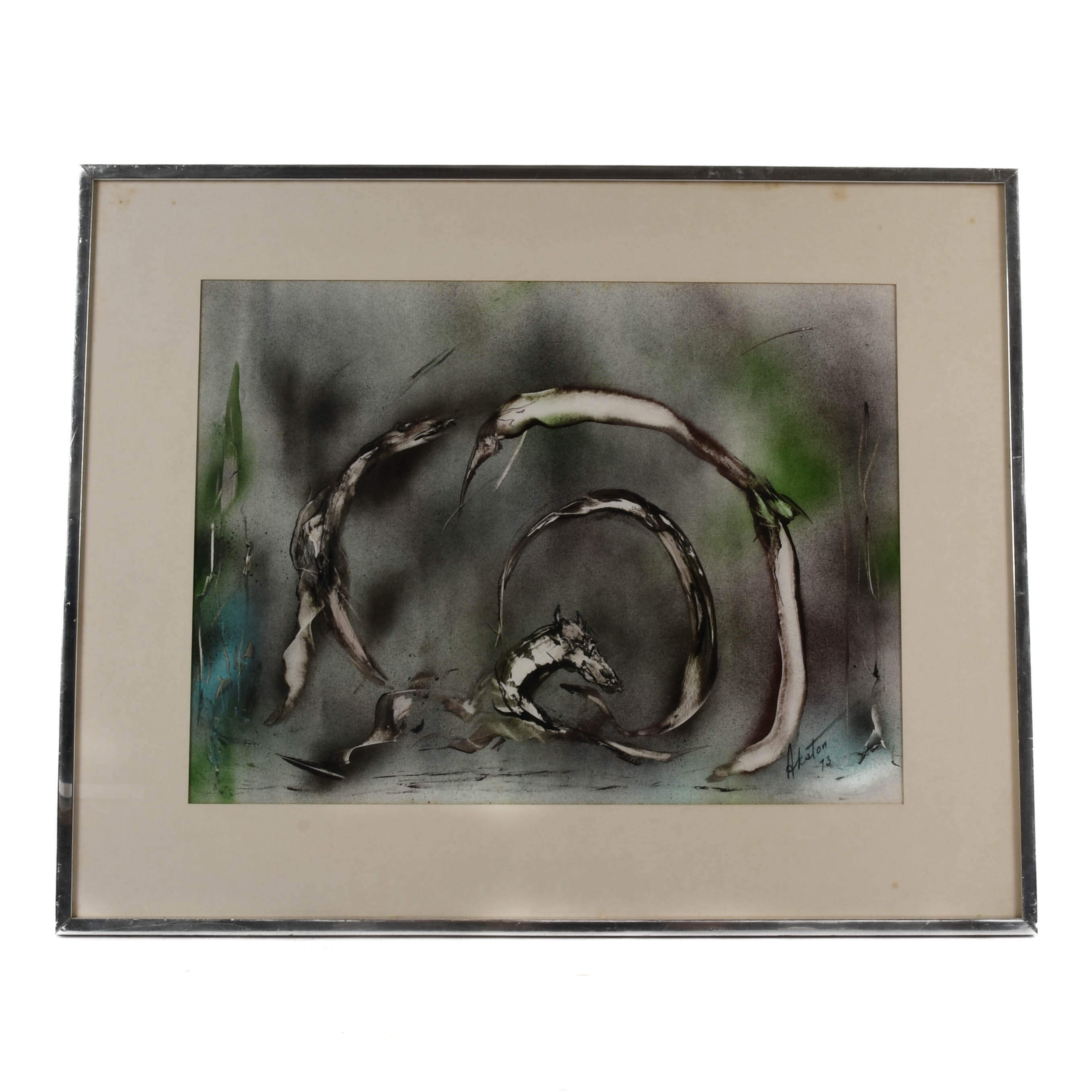 Framed J. Akston Untitled 1973 Enamel on Paper on Board-1