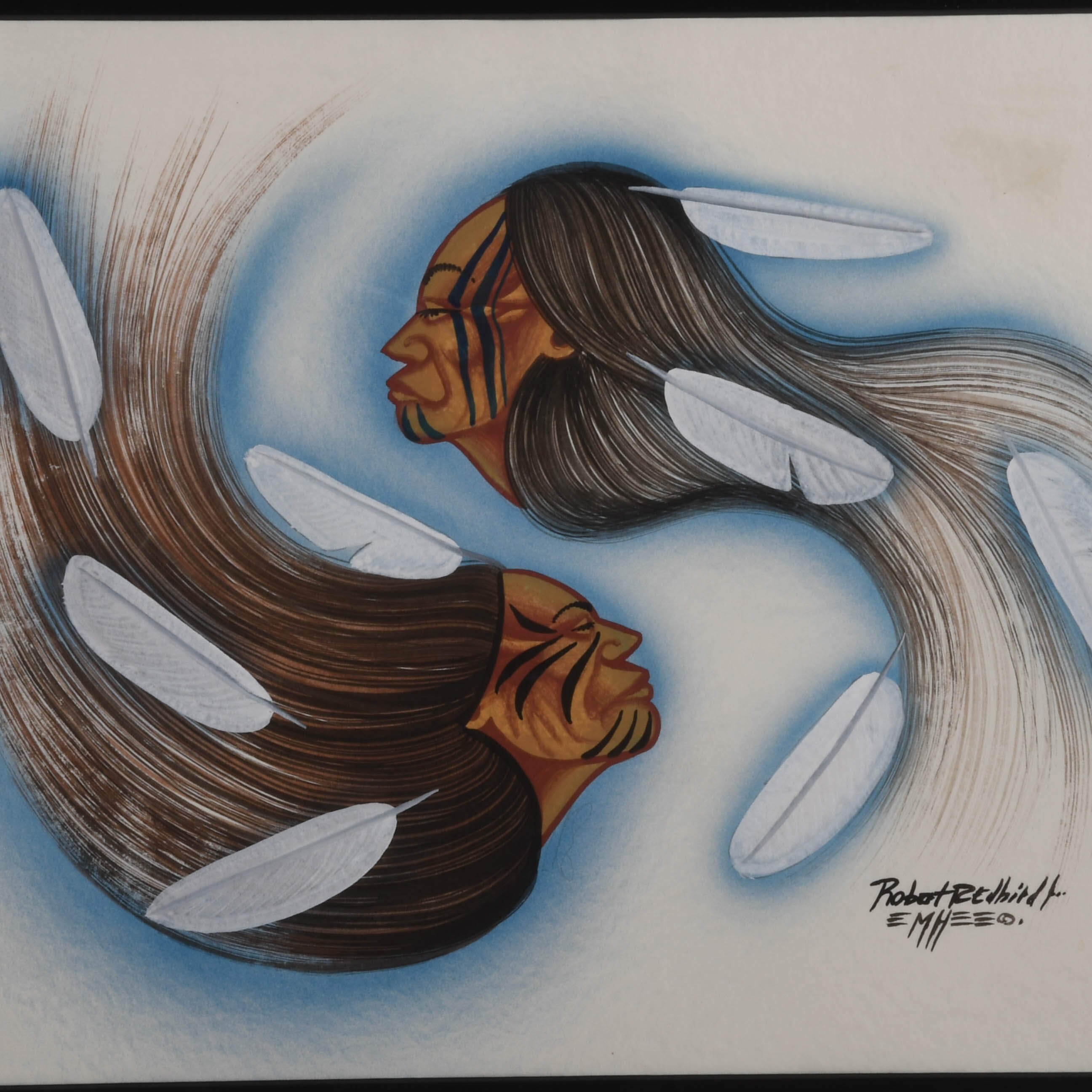 Framed Signed Robert Redbird Jr. "Wind Spirits" Original Painting-2