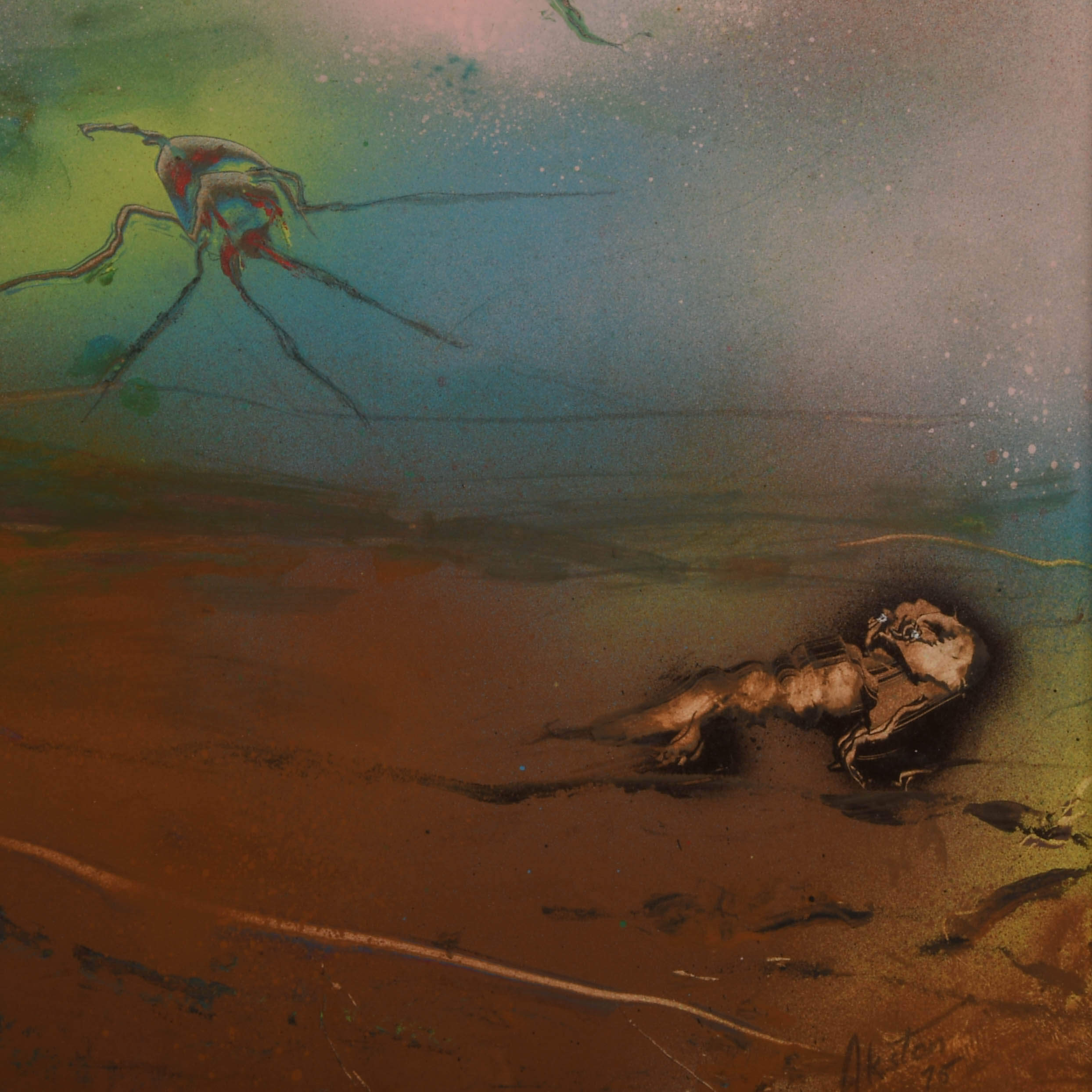 Signed J. Akston "Placental Beings Swept Over Deserted Lands, 1975" Enamel-4