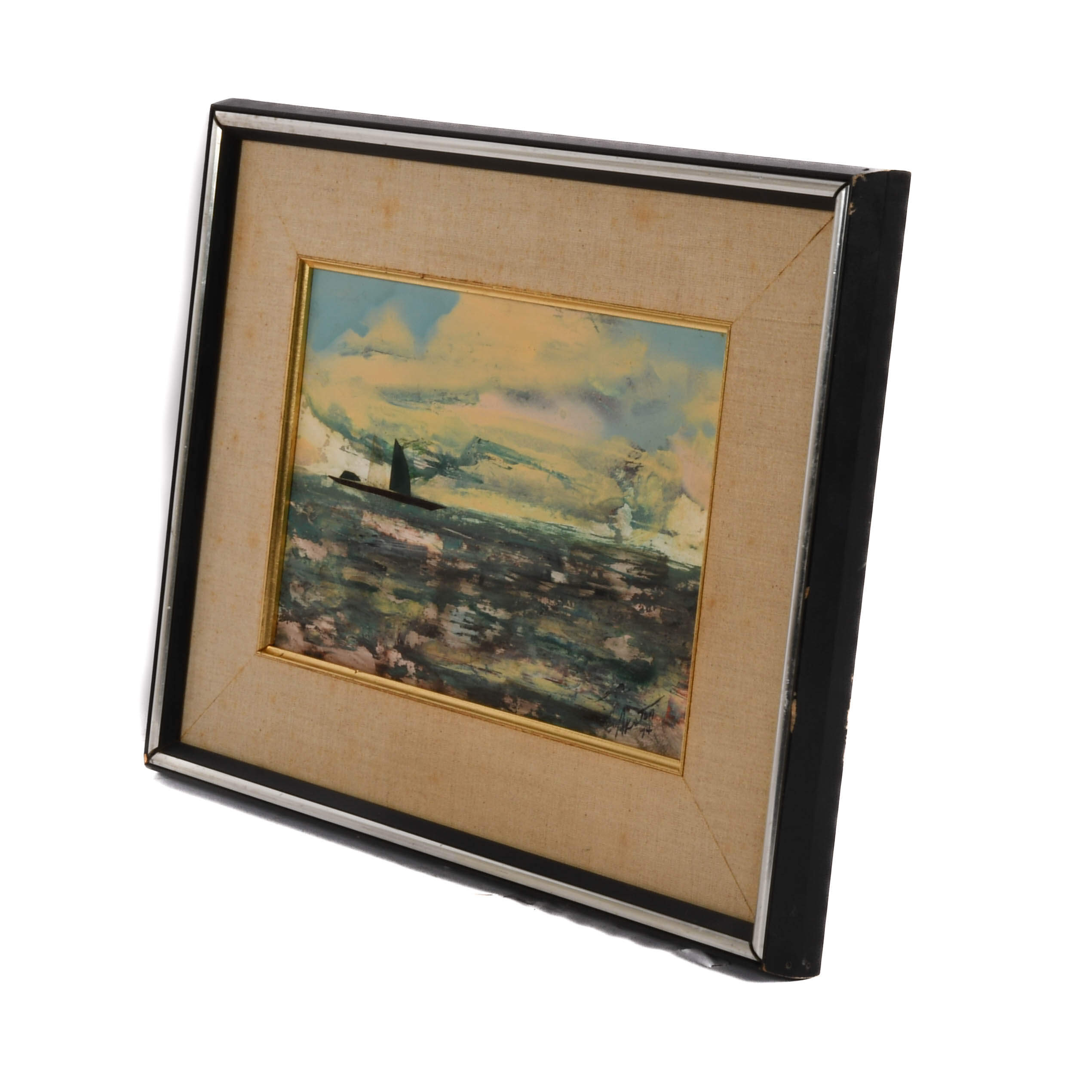 Framed Signed J. Akston "Lonely Voyager III, 1974" Acrylic on Paper-5
