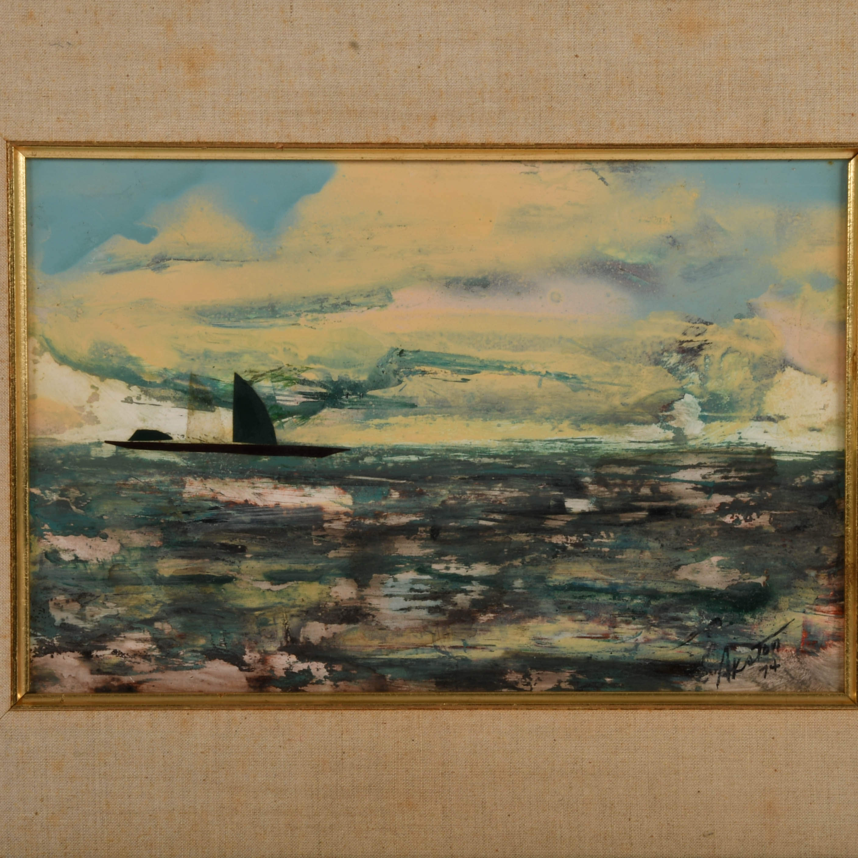 Framed Signed J. Akston "Lonely Voyager III, 1974" Acrylic on Paper-2