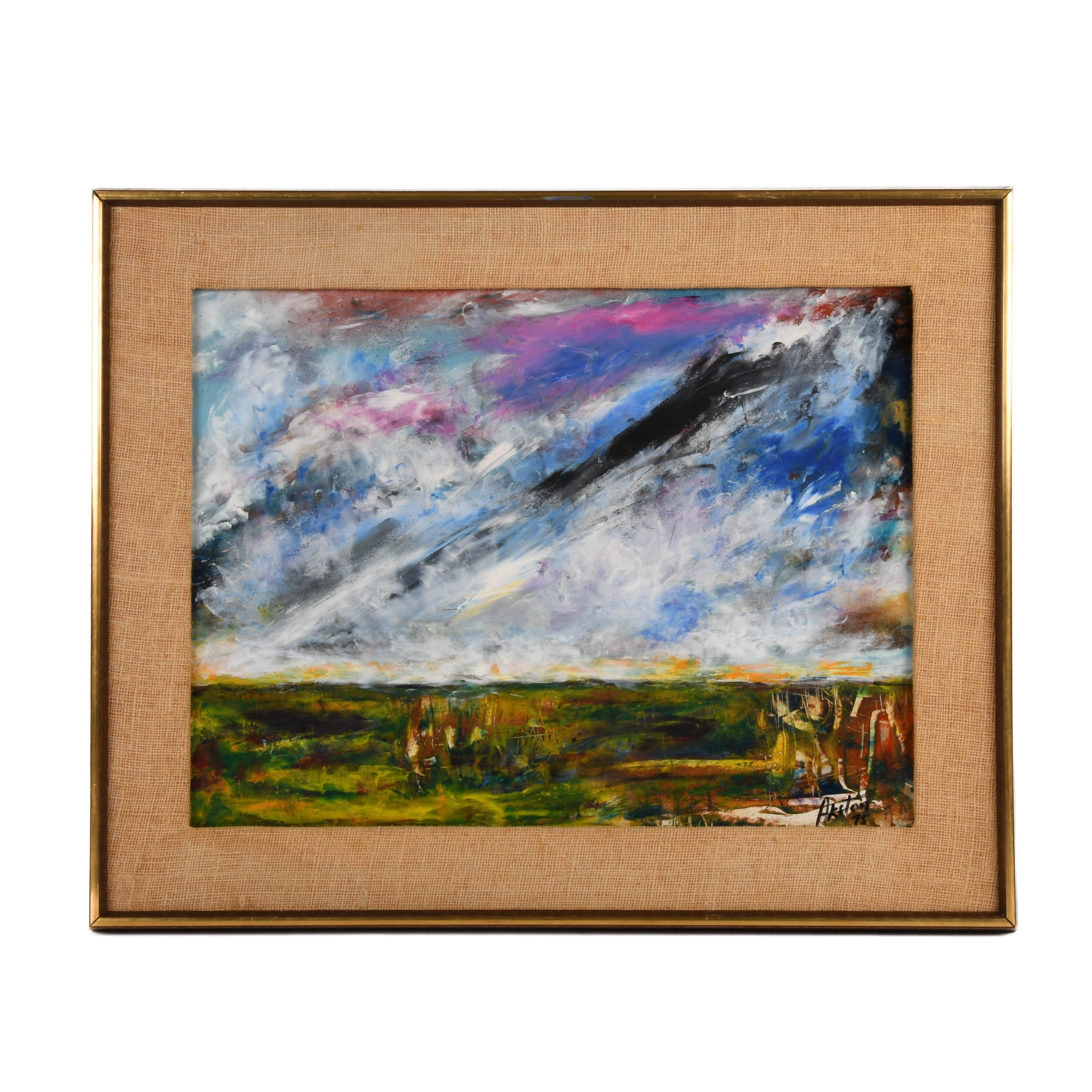 Framed Signed  J. Akston "Untitled, 1975" Enamel and Acrylic Painting-1