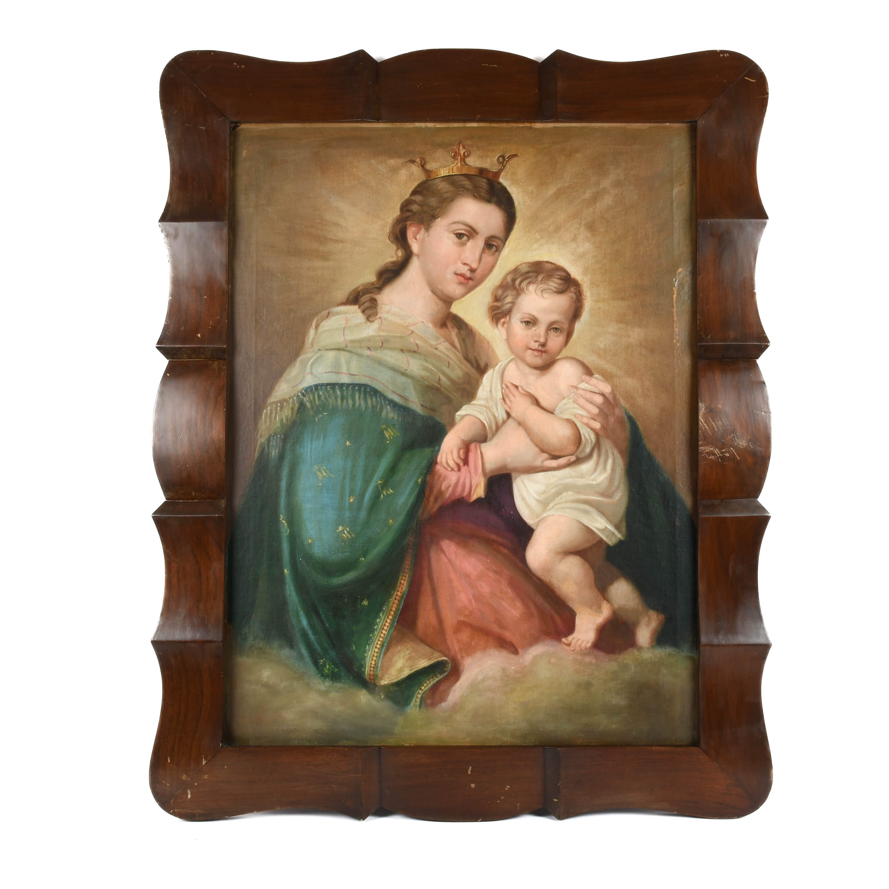 Antique Framed "Our Lady of Refuge" Oil on Canvas-1