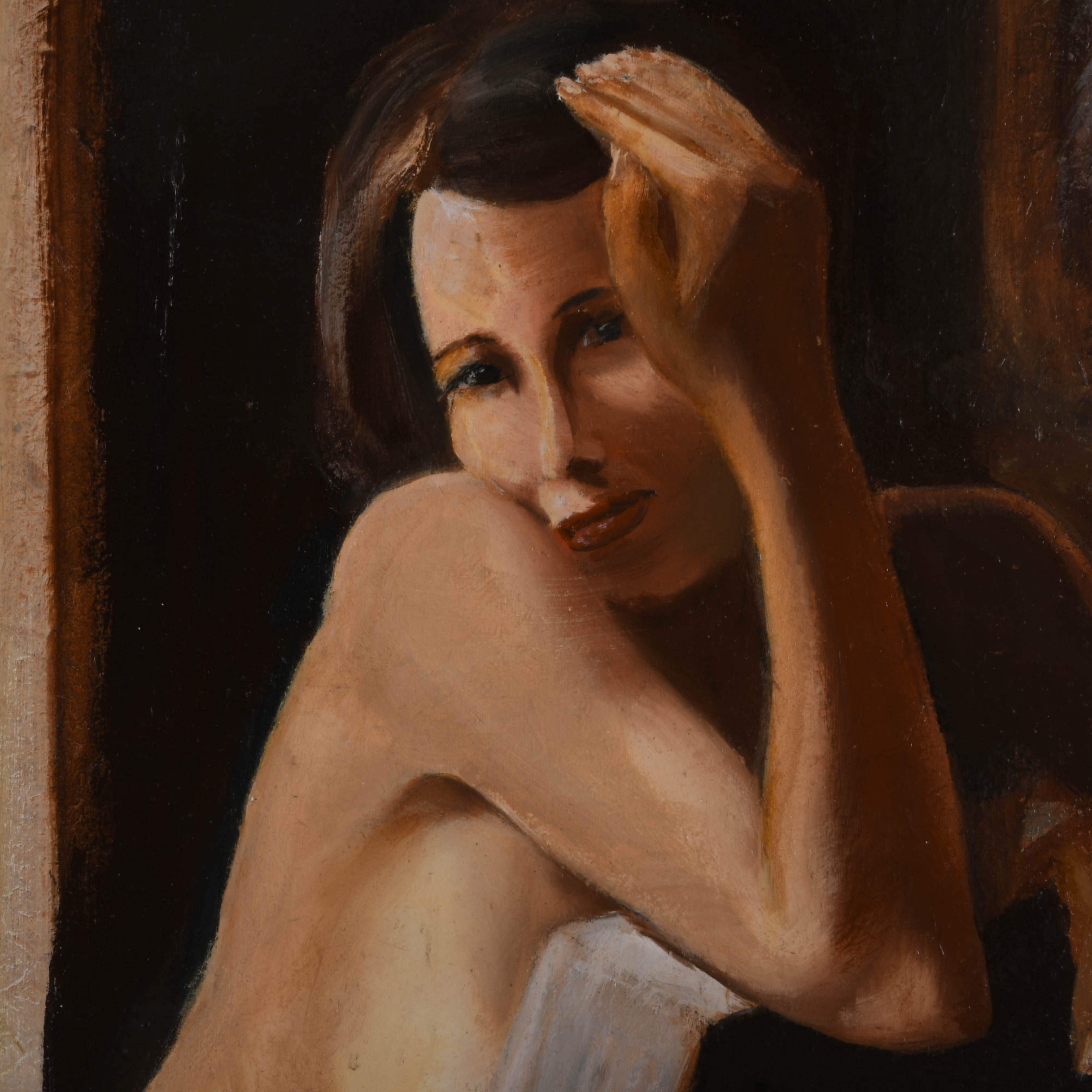 Framed Signed Marc Olivier Grégoire "Bashful Model" Oil on Canvas-4
