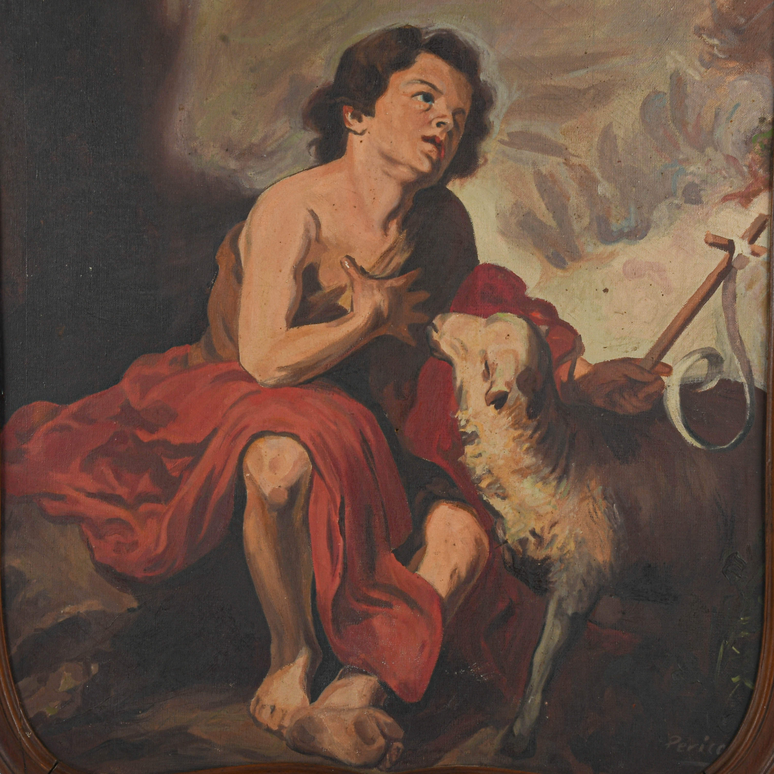 Signed St. John the Baptist as a Child After Murillo Oil on Canvas on board-2