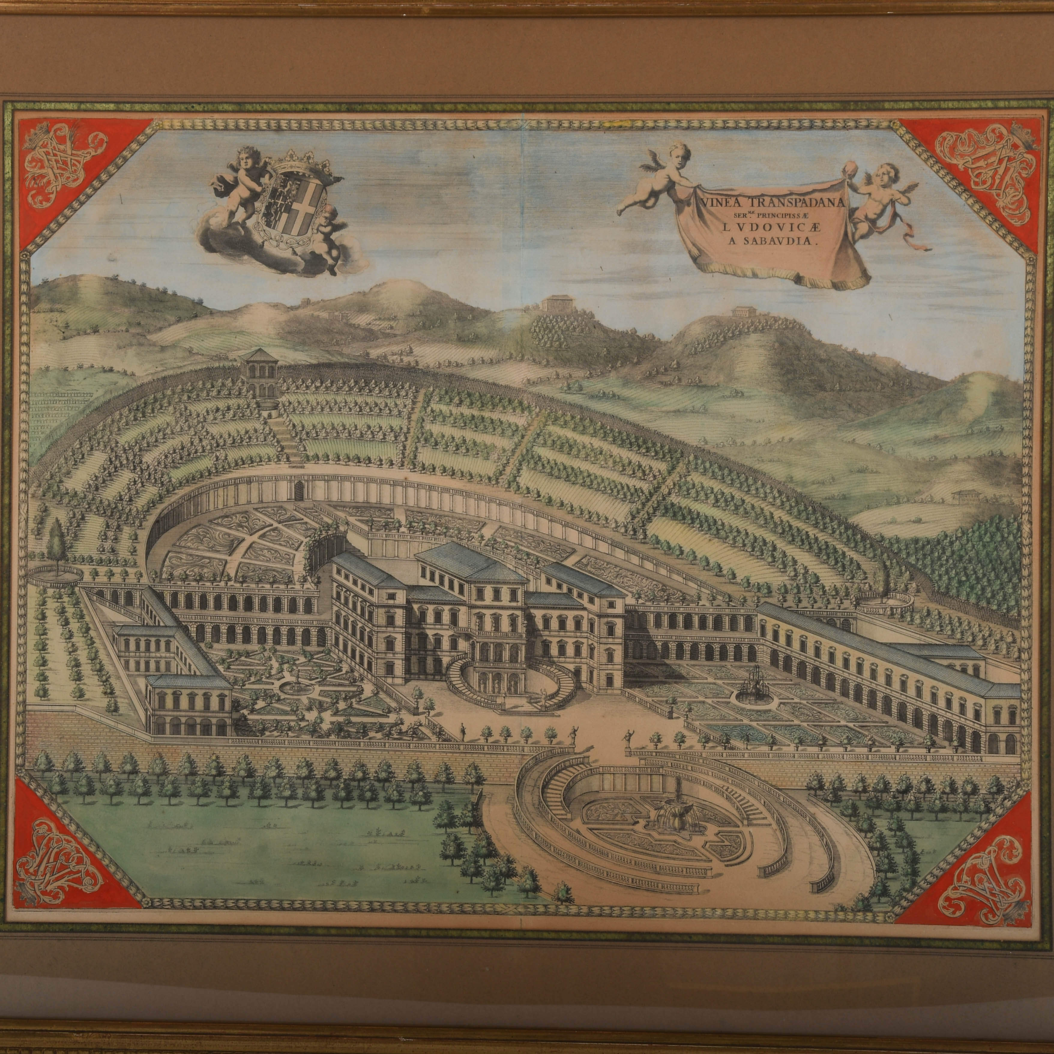 Framed Antique Engraving of Villa della Regina-2