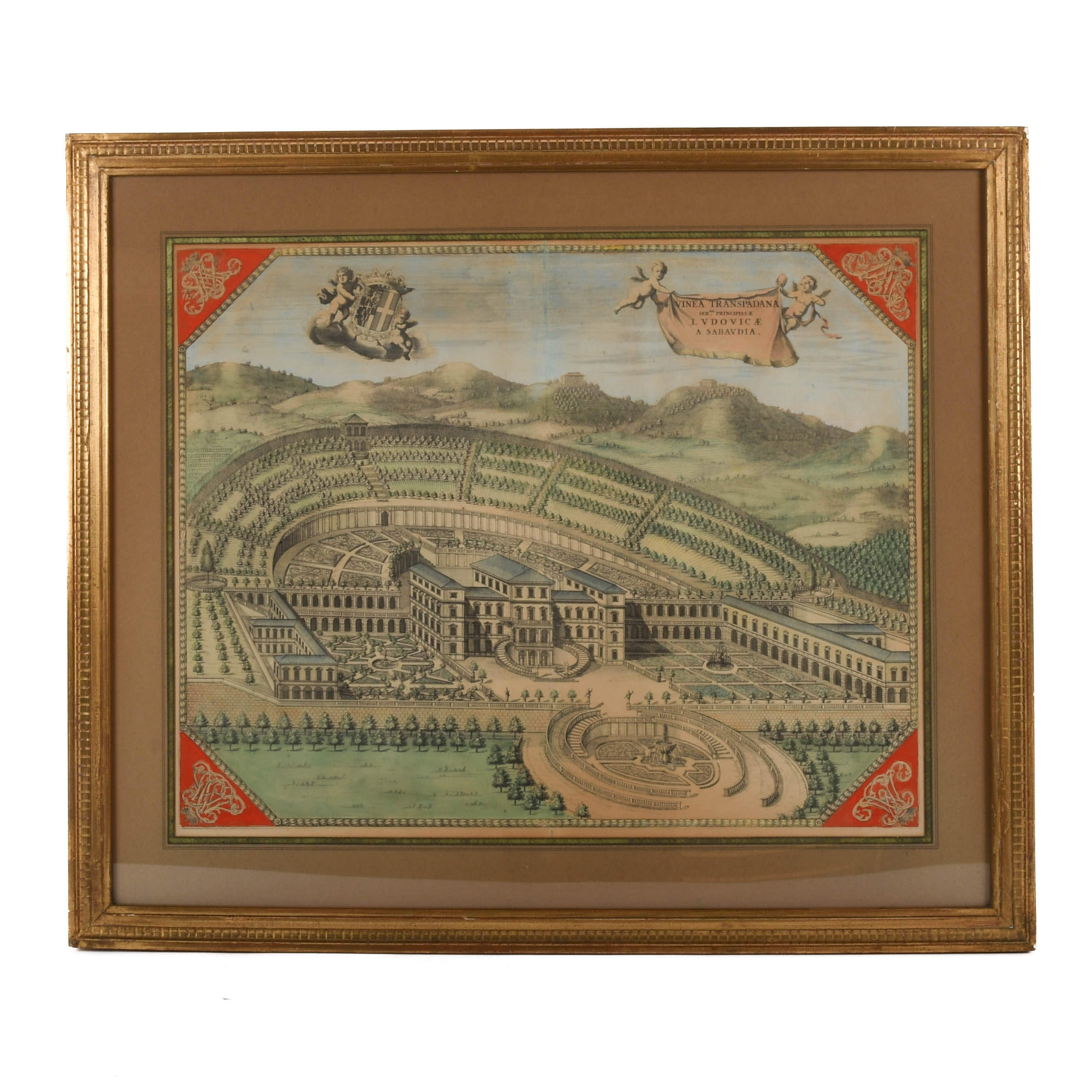 Framed Antique Engraving of Villa della Regina-1