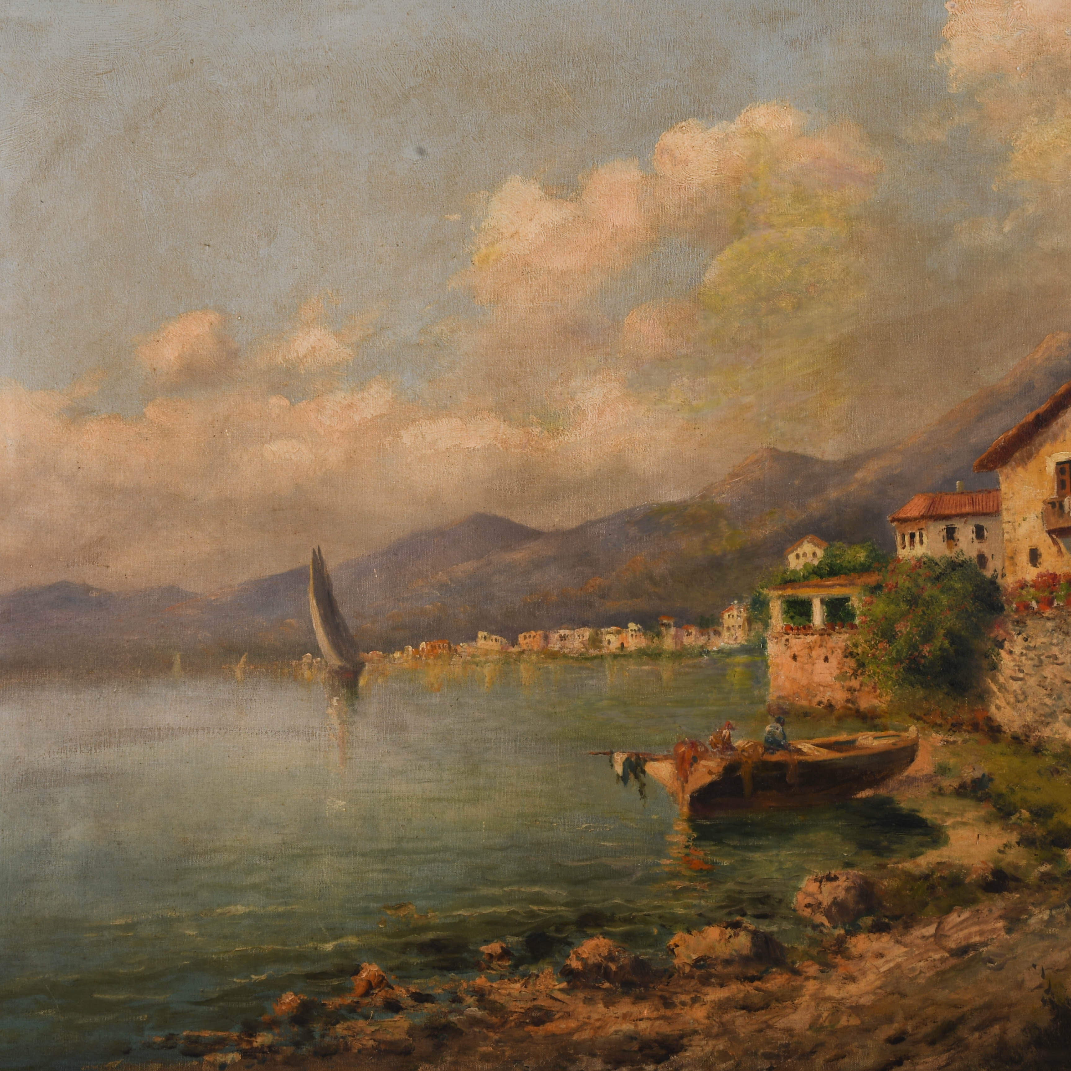 Framed Signed "Mediterranean Bay" Oil on Canvas-3