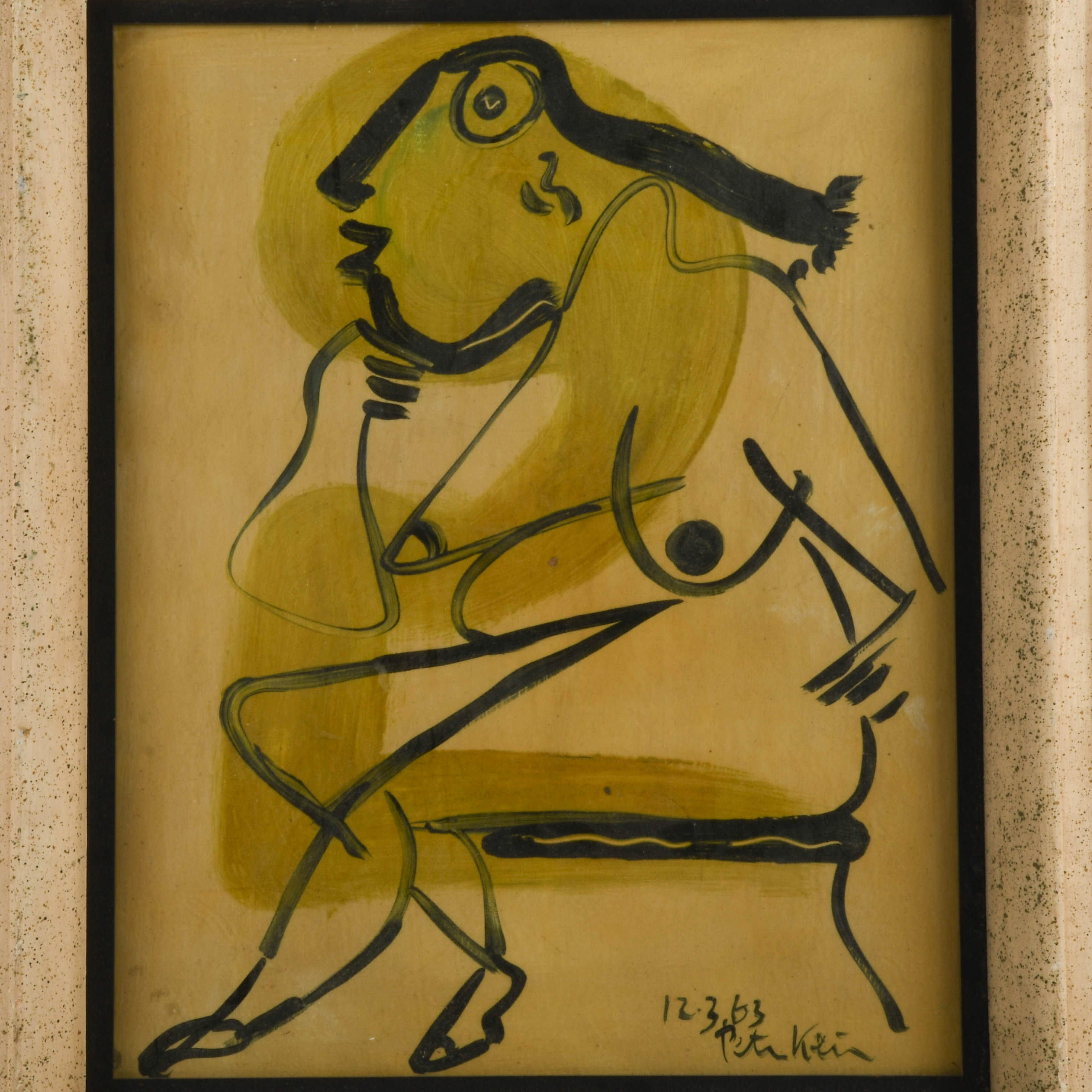 Framed Signed Peter Keil "Woman Sitting in a Chair 1963" Mix Media-2