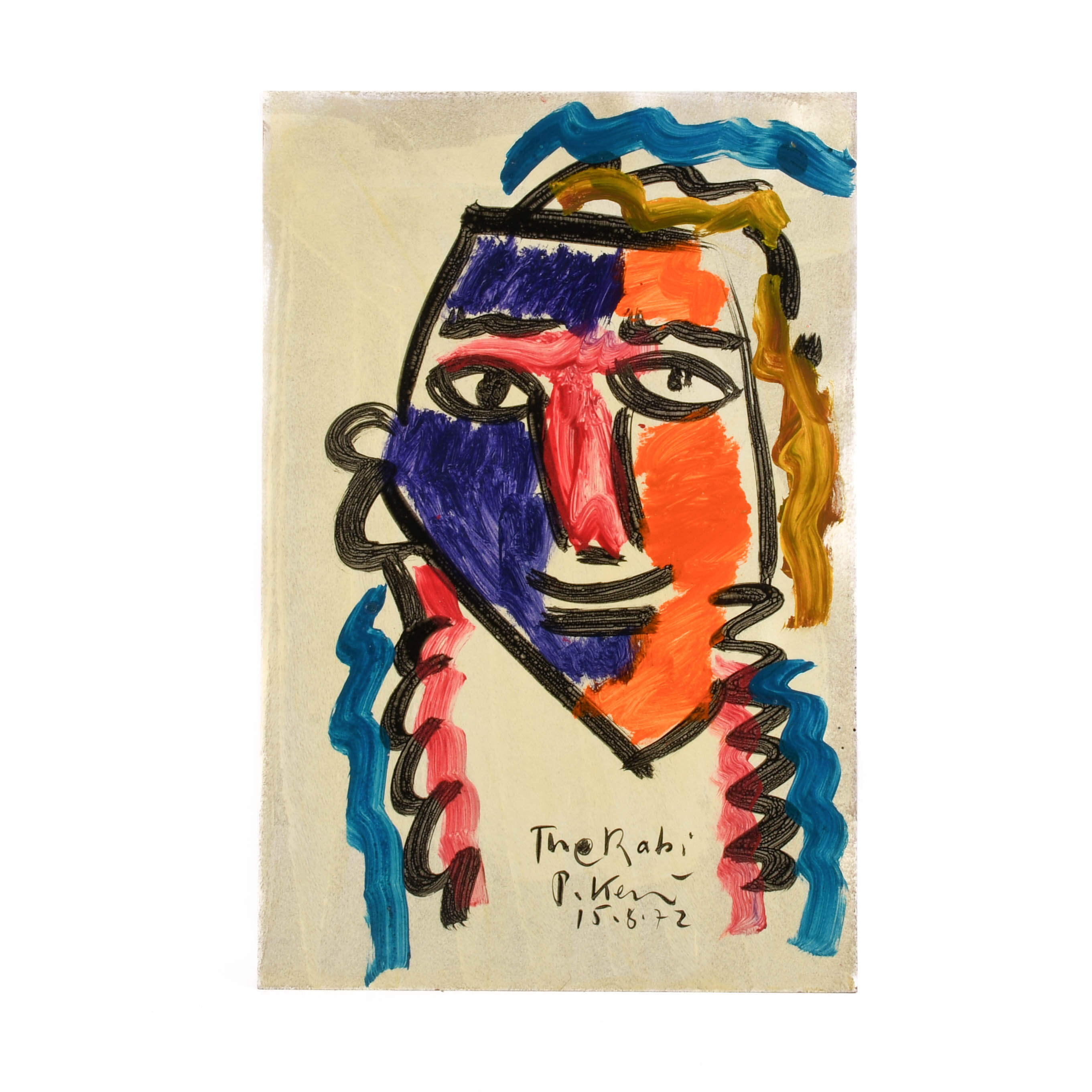 Signed Peter Keil "Rabbi 15-8-72" Mix Media on Masonite-1