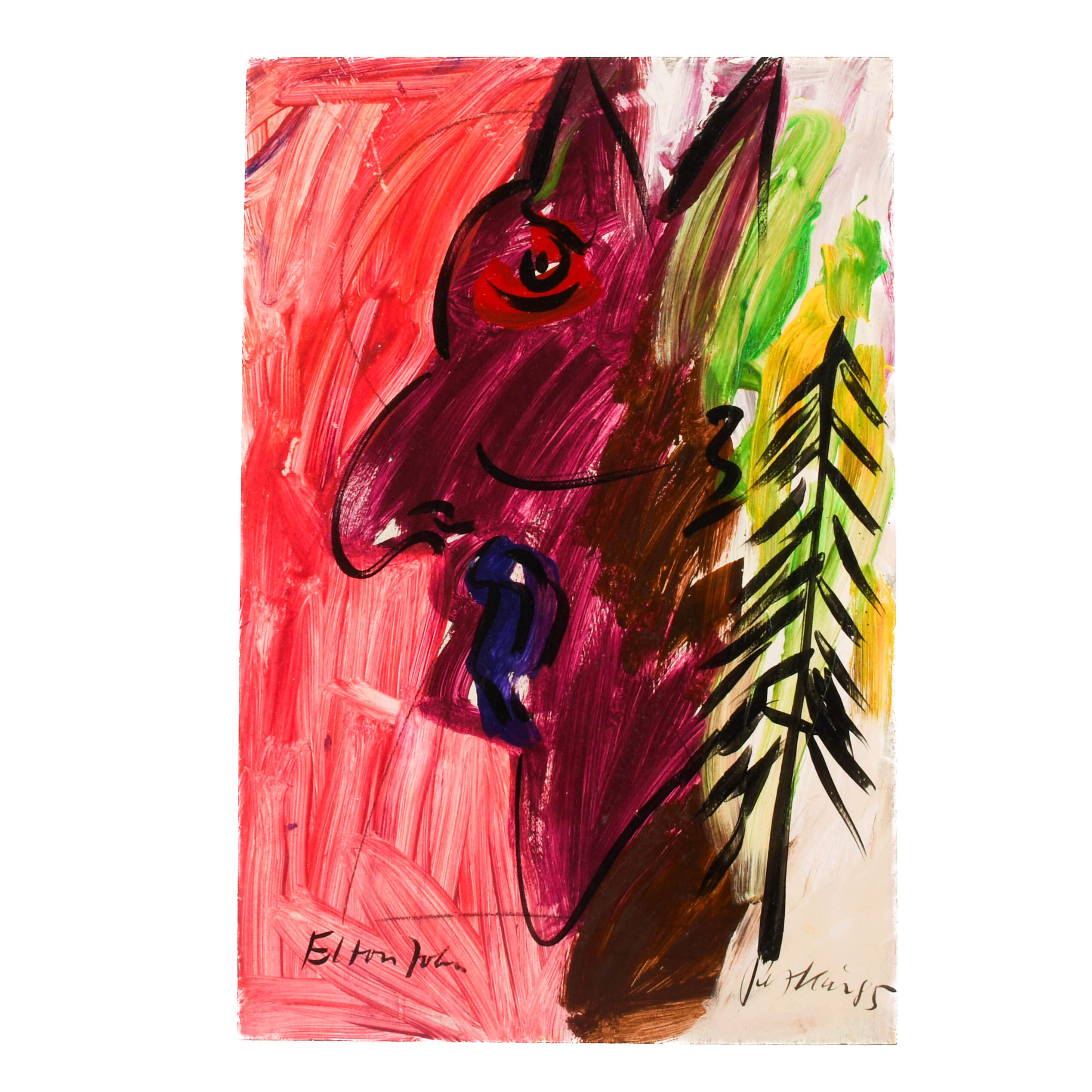 Signed Peter Keil "Elton John" Mix Media on Masonite-1