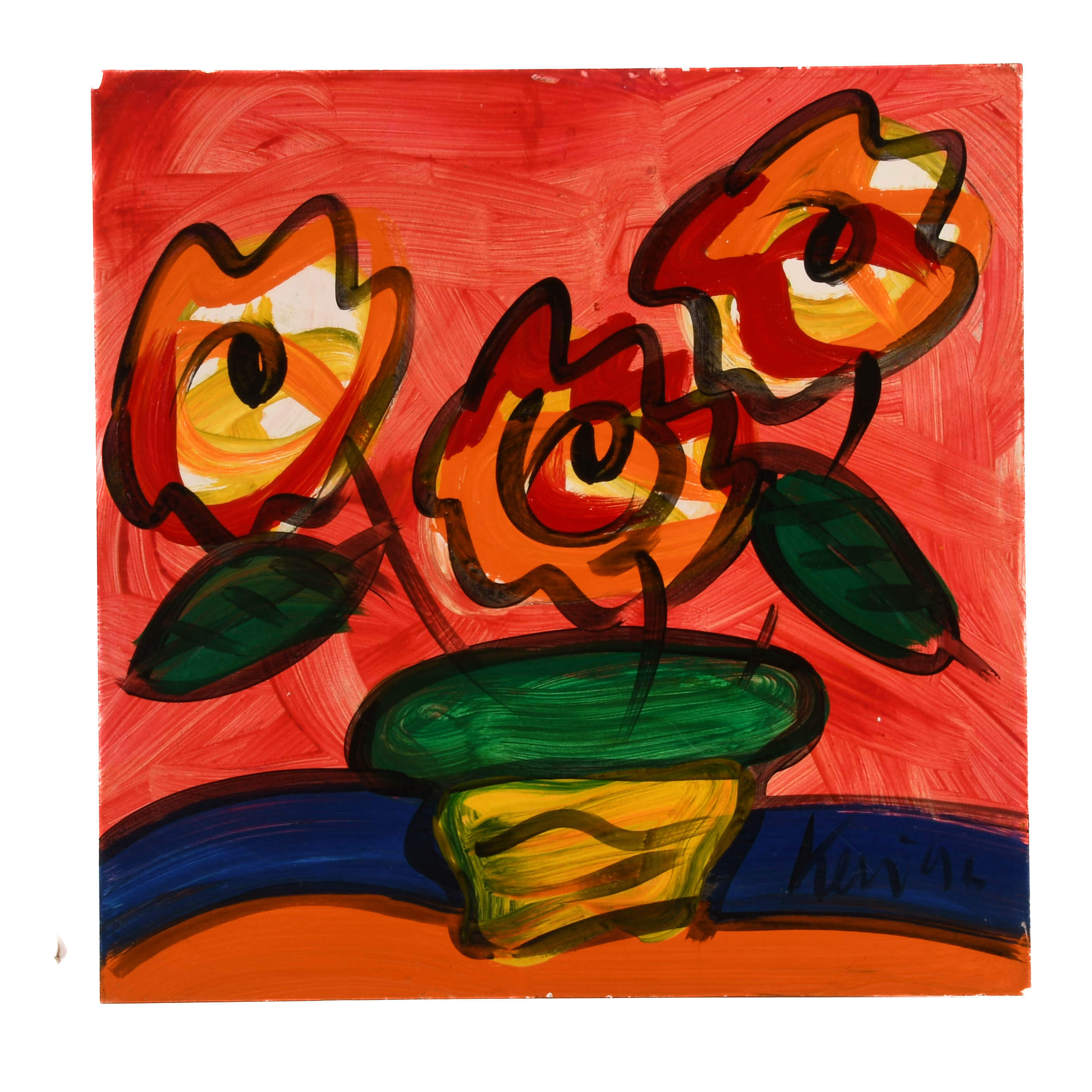 Peter Keil "Colorful Conversation in a Vase" Mix Media on Masonite-1