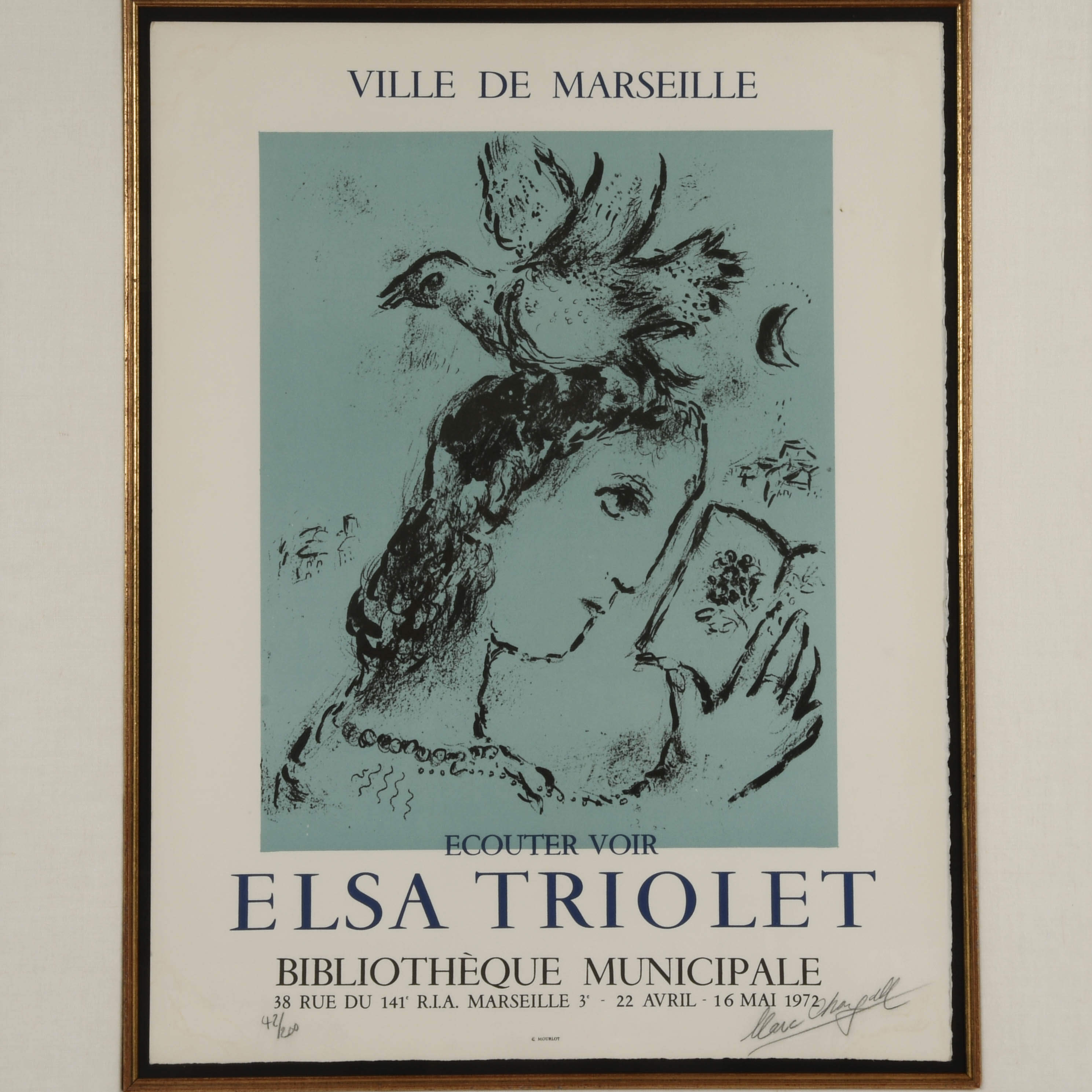 Framed Signed "Hommage à Elsa Triolet" Lithograph by Marc Chagall-2
