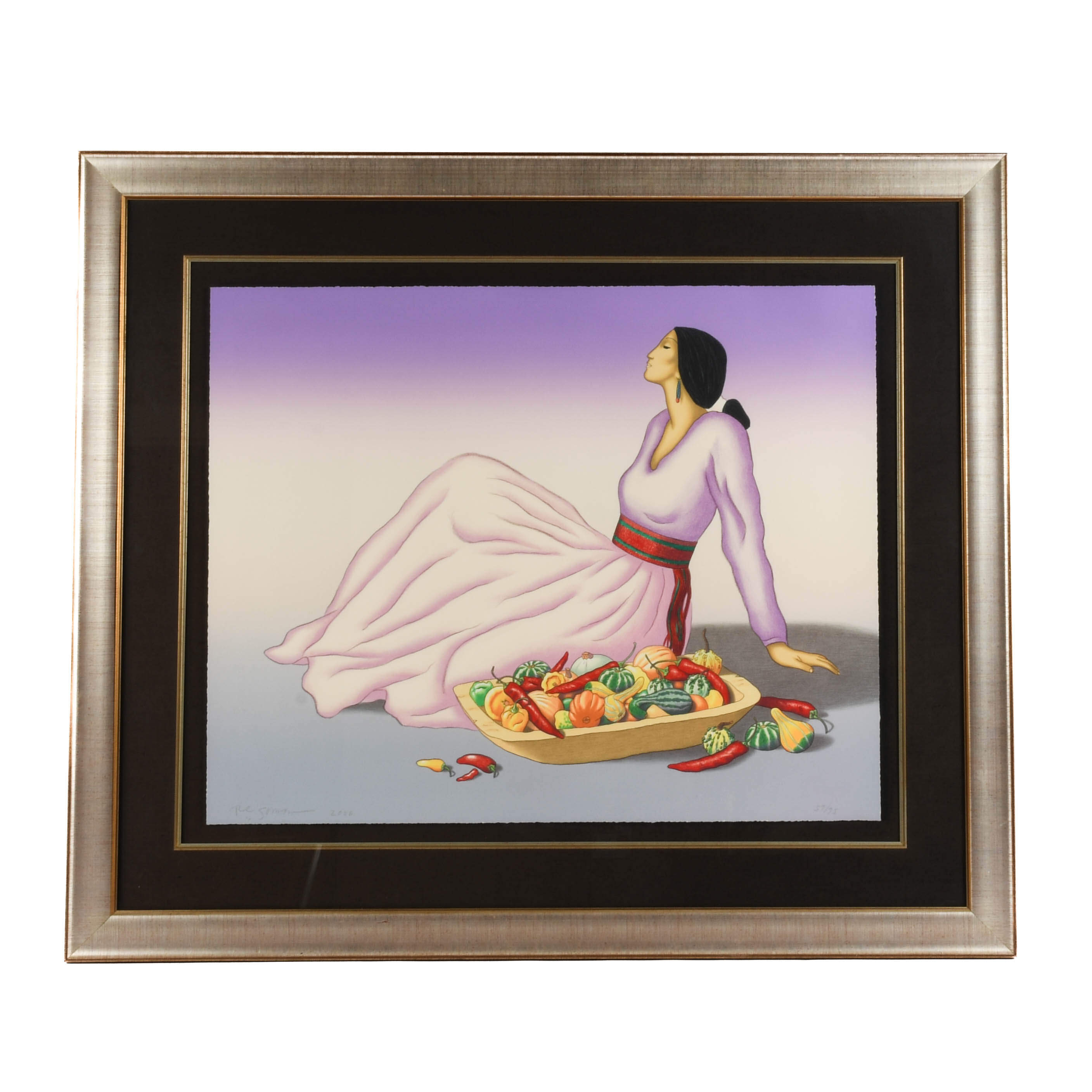 Framed Signed R.C Gorman Limited-Edition 57/75 Lithograph "Squash Blossom"-1
