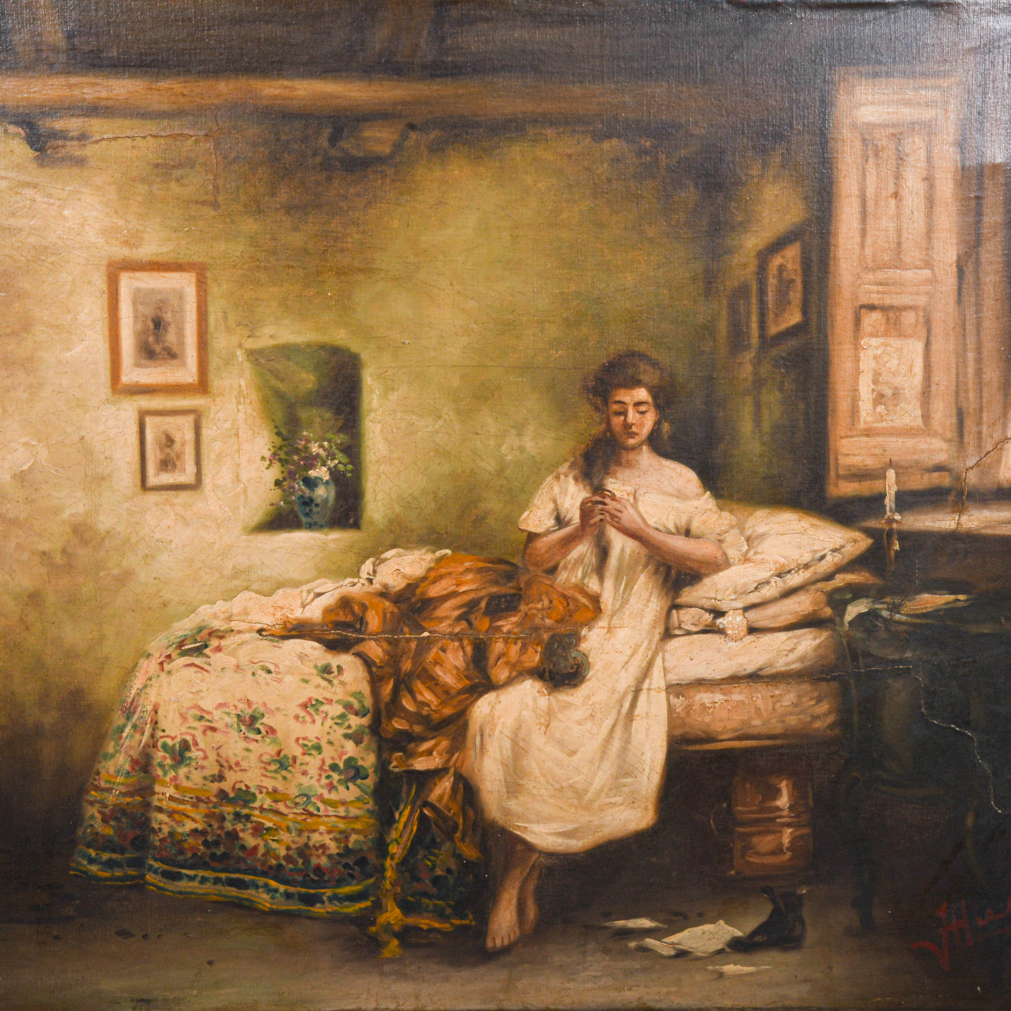 Antique Framed Signed "Sadness" After Gerolamo Induno-2